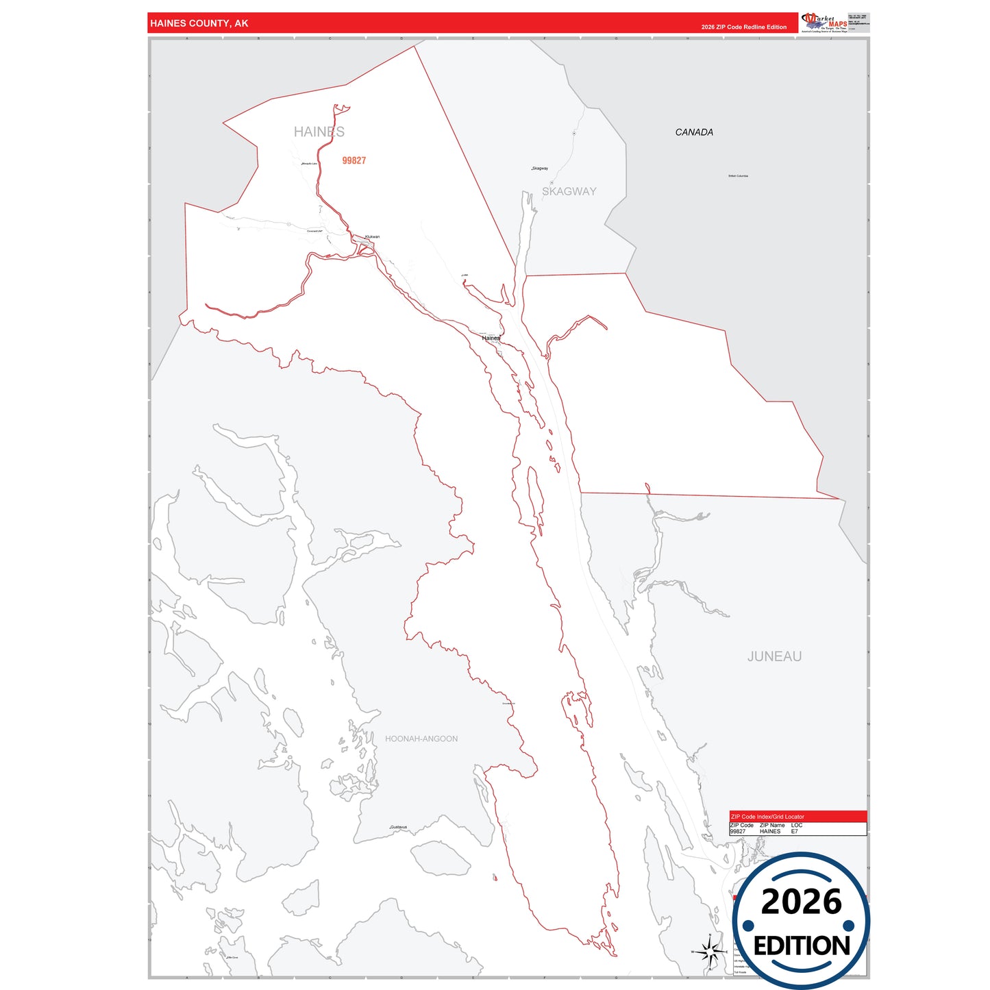 Haines County, AK Red Line 5-Digit ZIP Code Wall Map