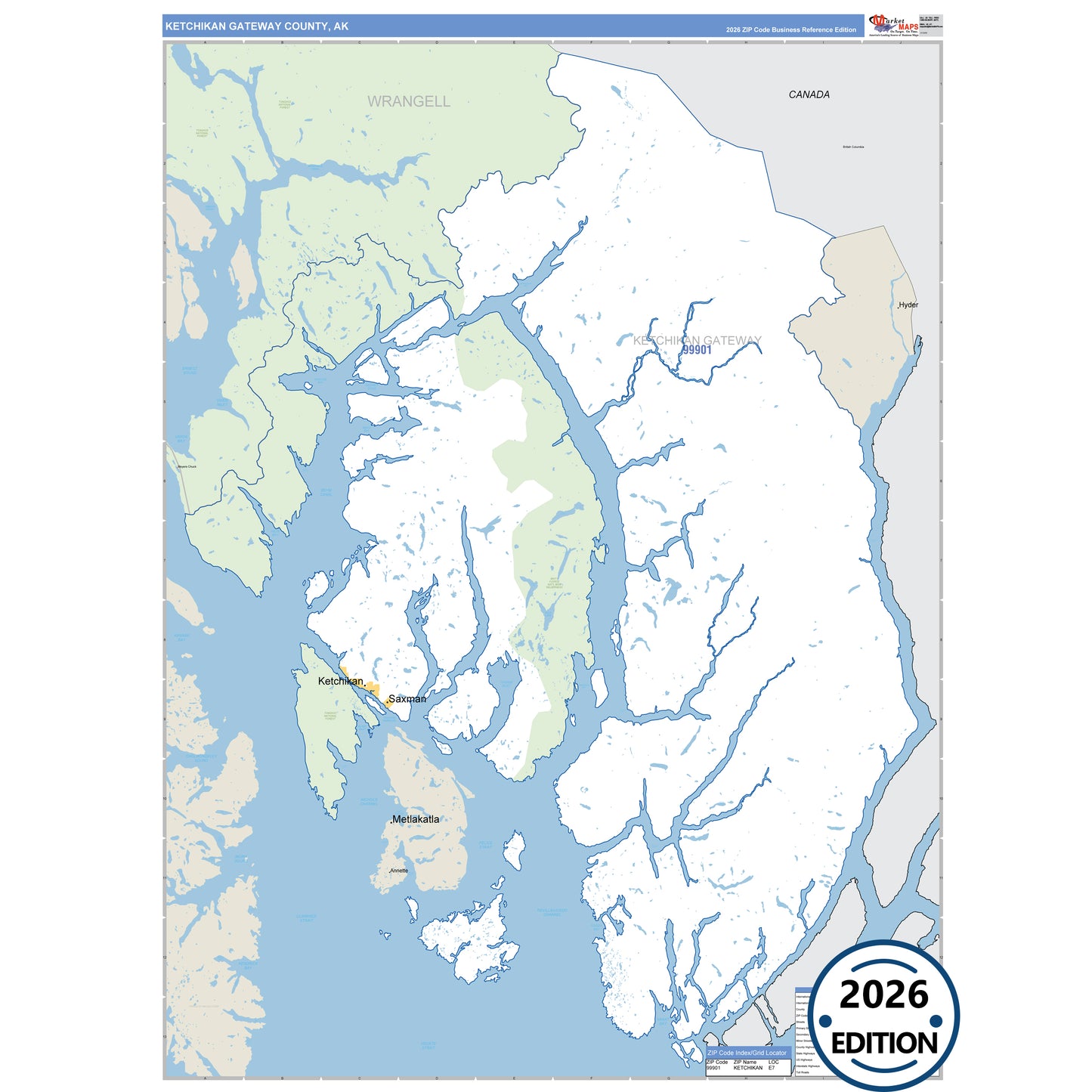 Ketchikan Gateway County, AK Business Reference 5-Digit ZIP Code Wall Map