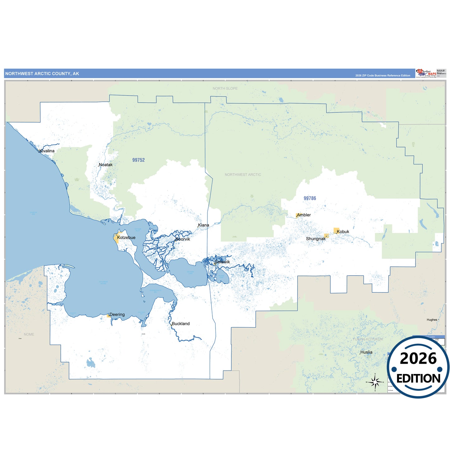 Northwest Arctic County, AK Business Reference 5-Digit ZIP Code Wall Map