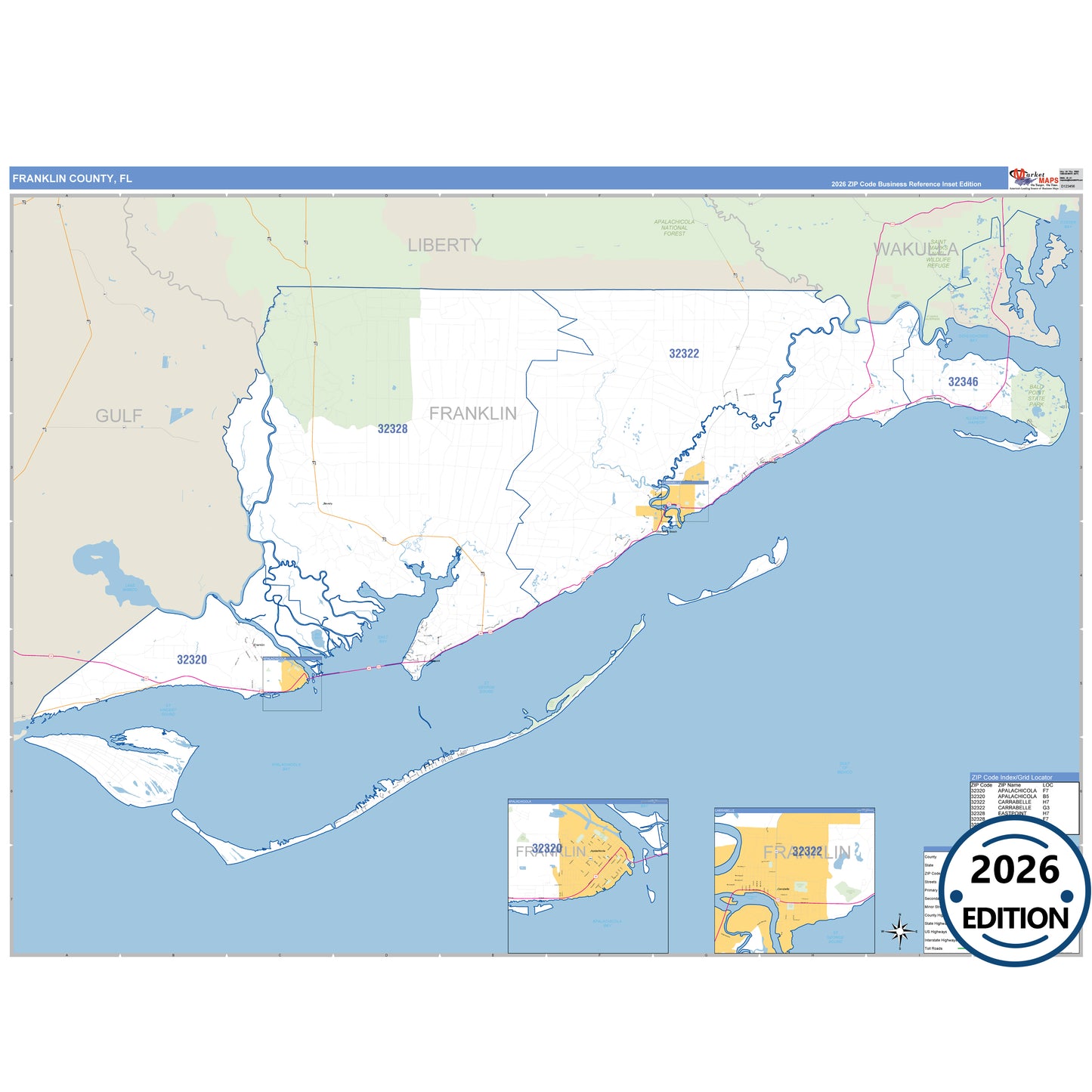 Franklin County, FL Business Reference 5 Digit ZIP Code Wall Map