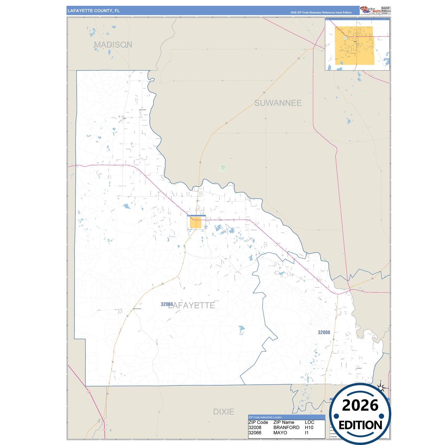Lafayette County, FL Business Reference 5 Digit ZIP Code Wall Map