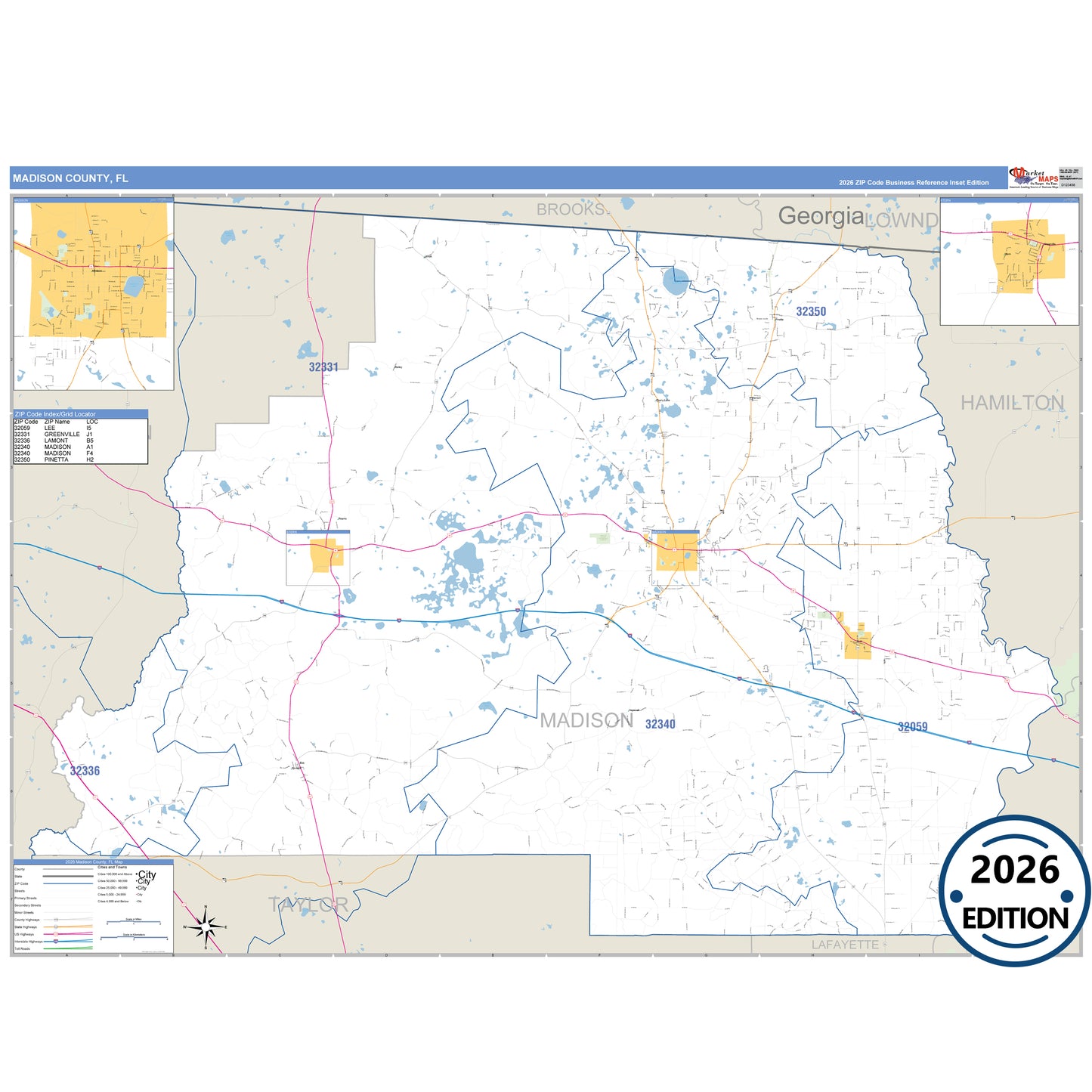 Madison County, FL Business Reference 5 Digit ZIP Code Wall Map
