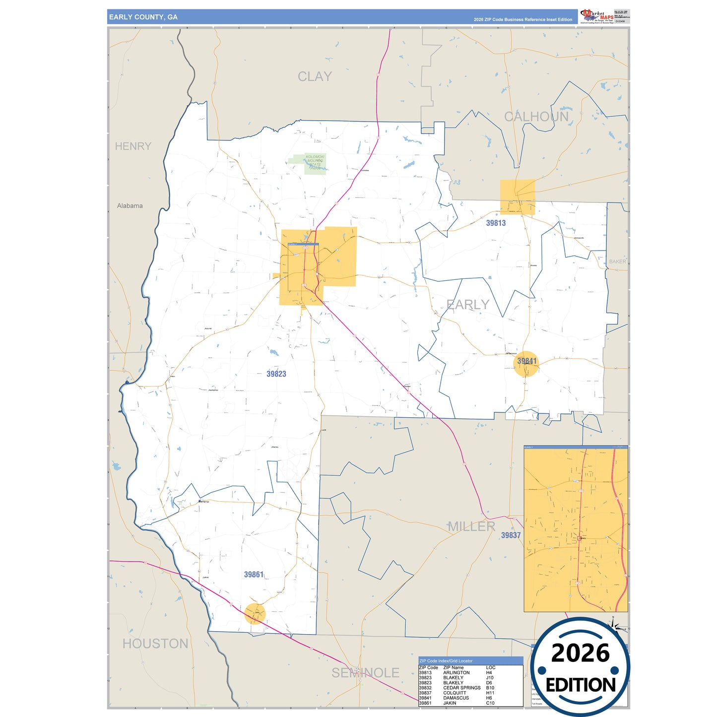 Early County, GA Business Reference 5 Digit ZIP Code Wall Map