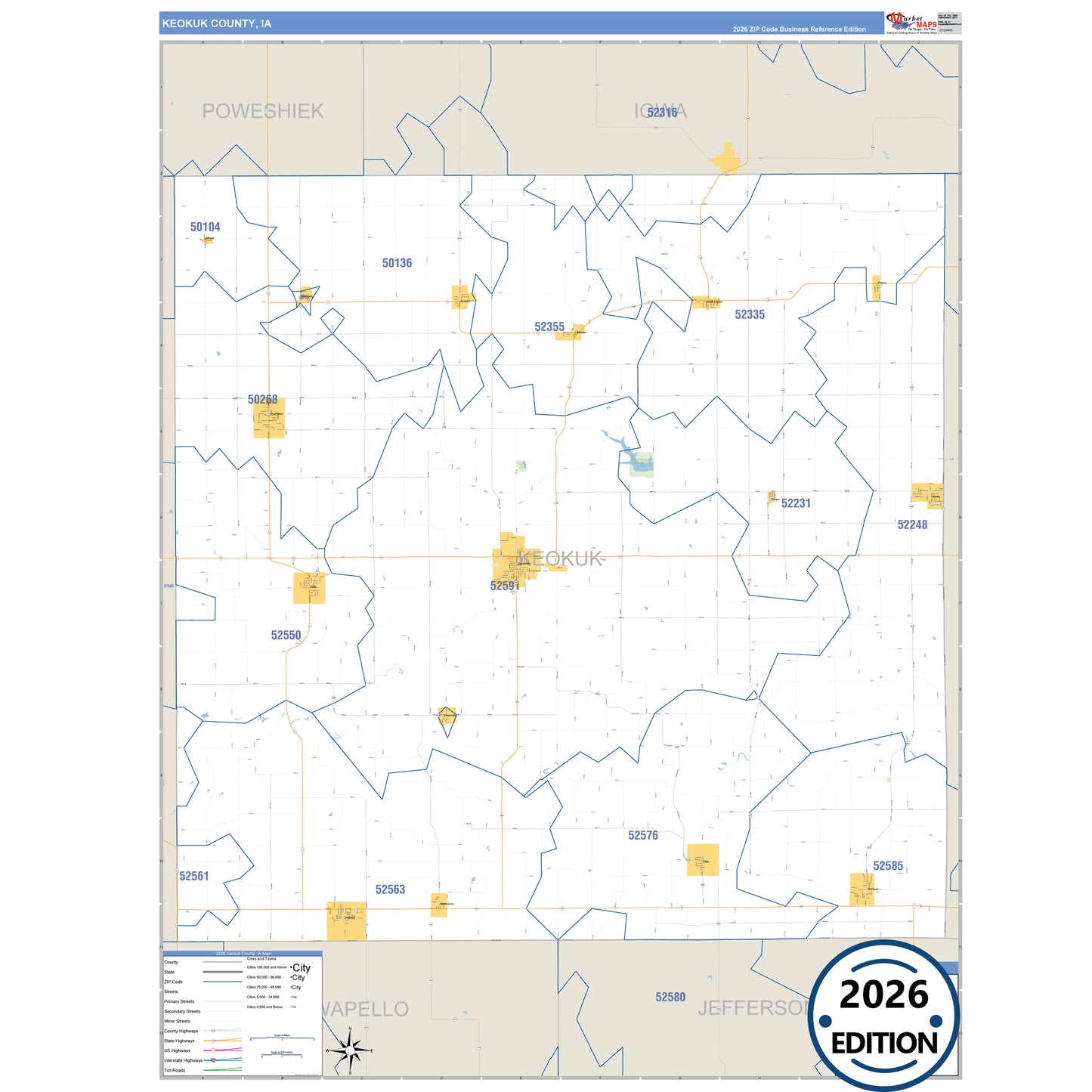 Keokuk County, IA Business Reference 5 Digit ZIP Code Wall Map