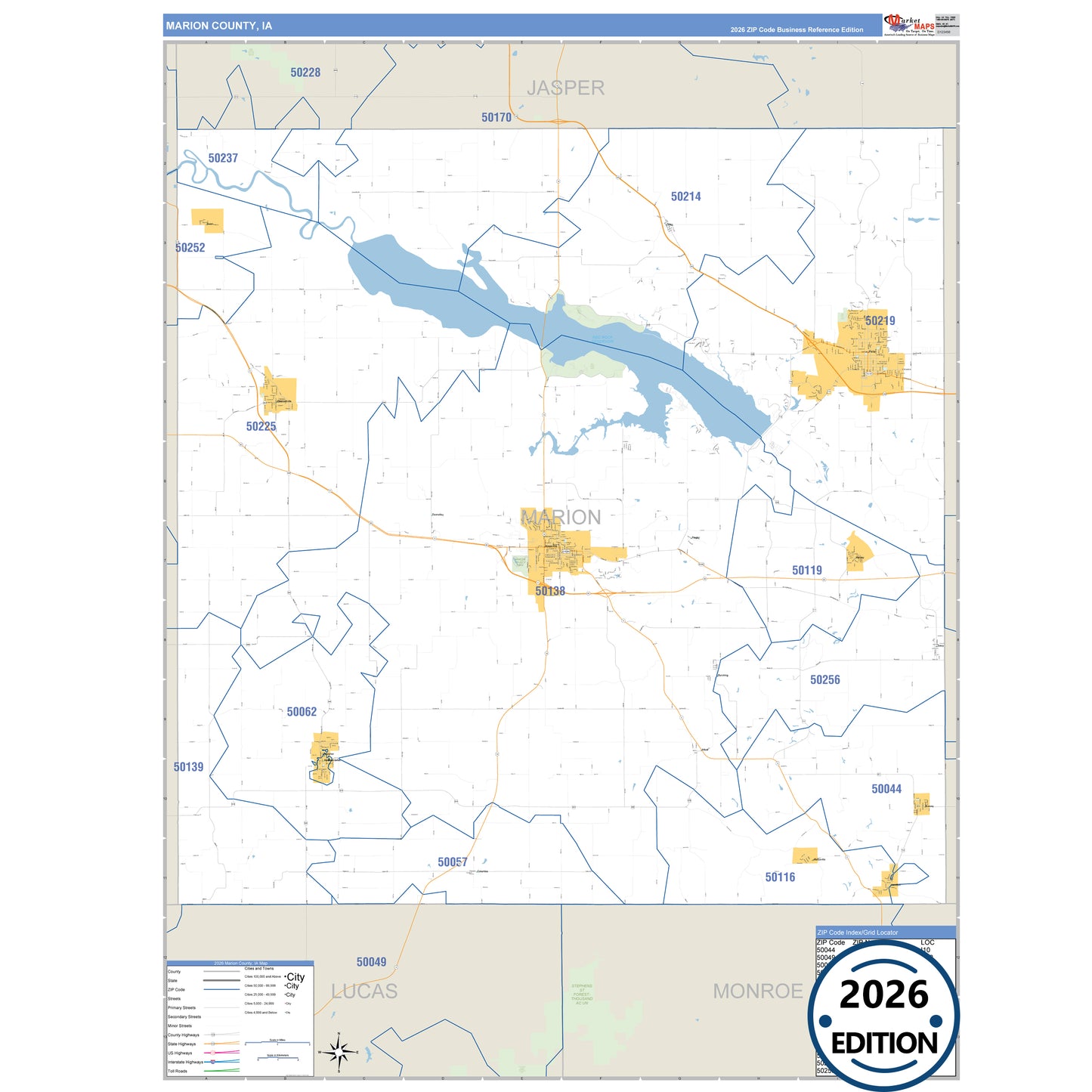 Marion County, IA Business Reference 5 Digit ZIP Code Wall Map