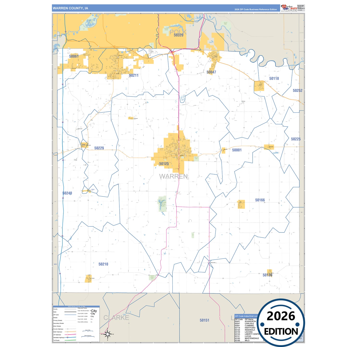 Warren County, IA Business Reference 5 Digit ZIP Code Wall Map