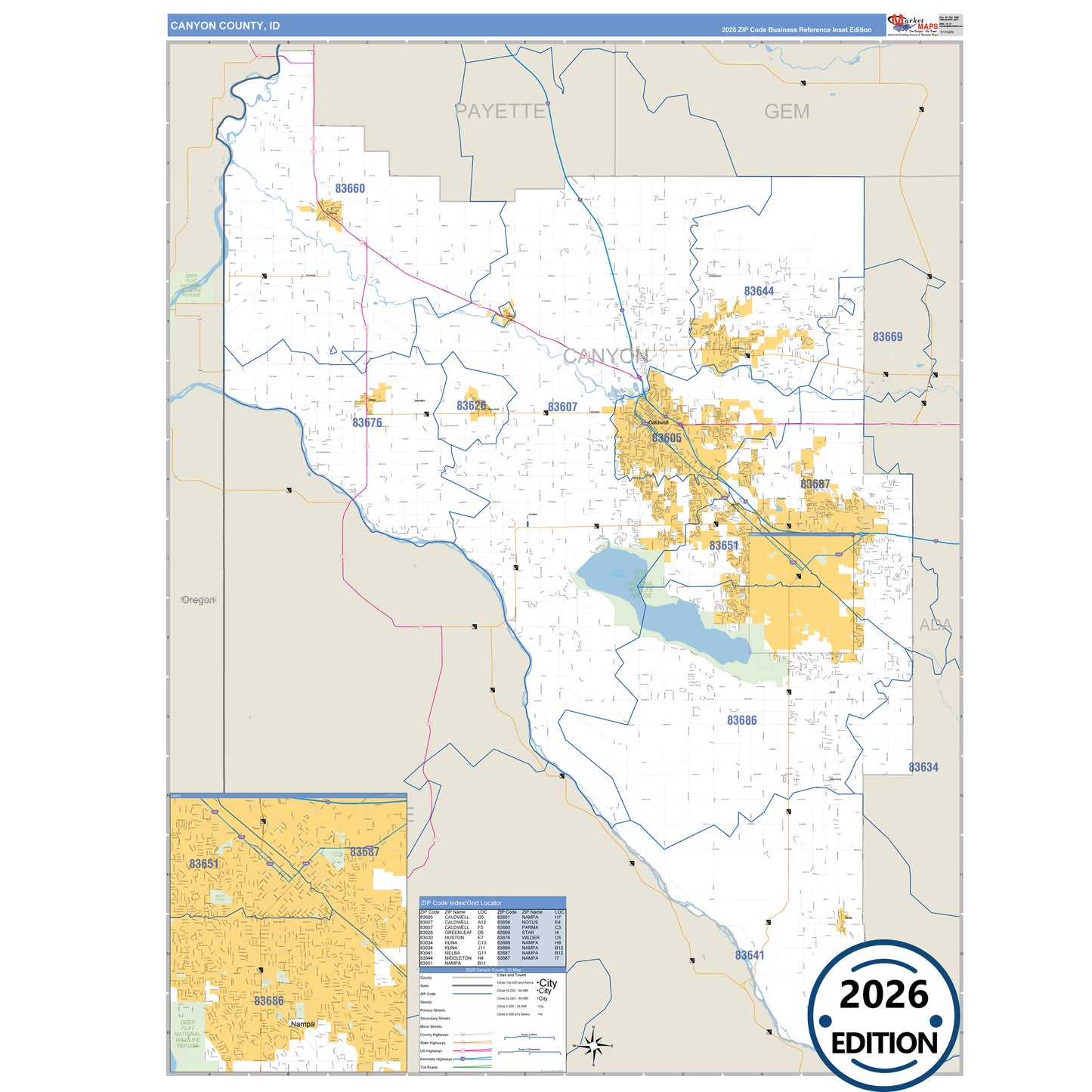 Canyon County, ID Business Reference 5 Digit ZIP Code Wall Map