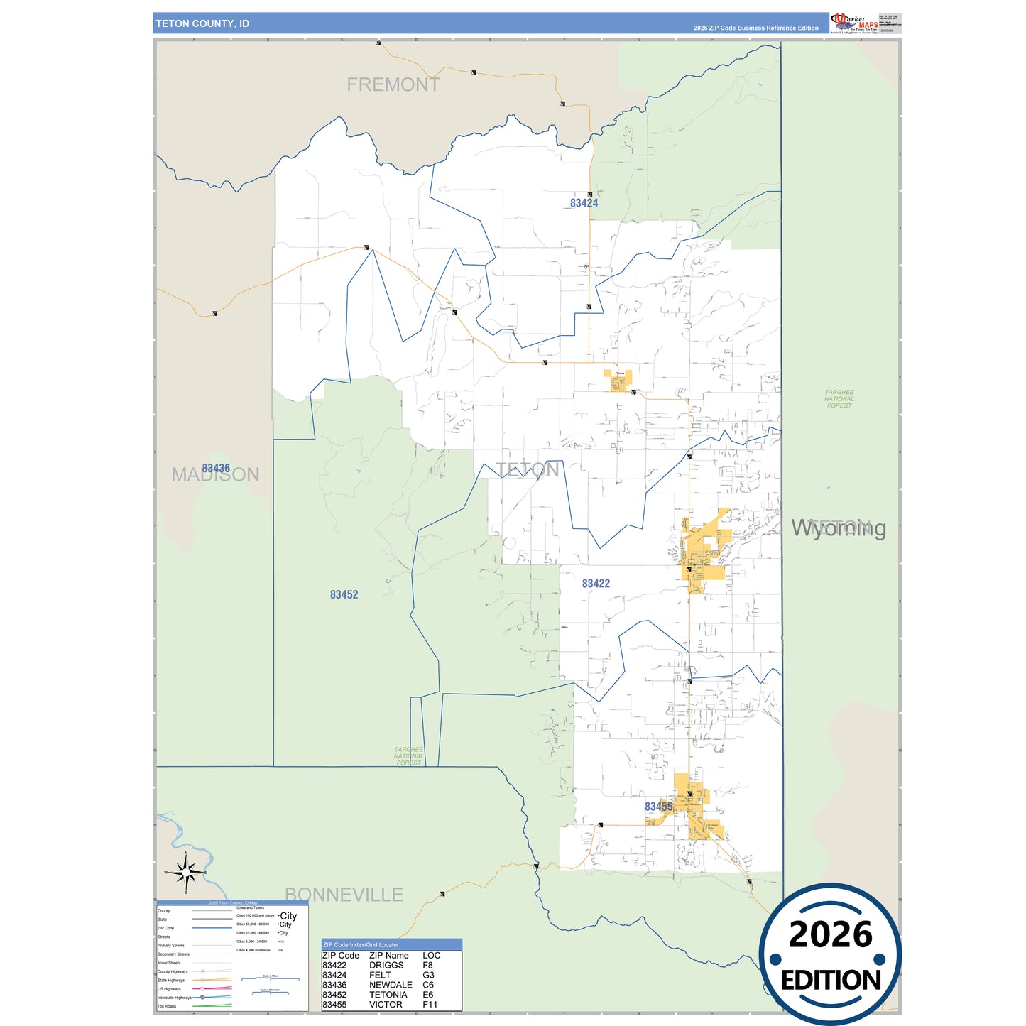 Teton County, ID Business Reference 5 Digit ZIP Code Wall Map