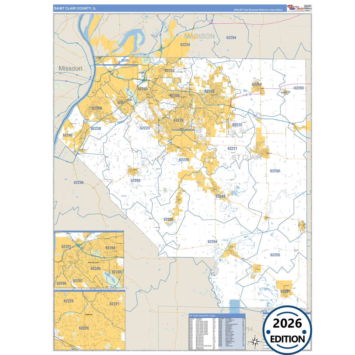 Stark County, IL Business Reference 5 Digit ZIP Code Wall Map
