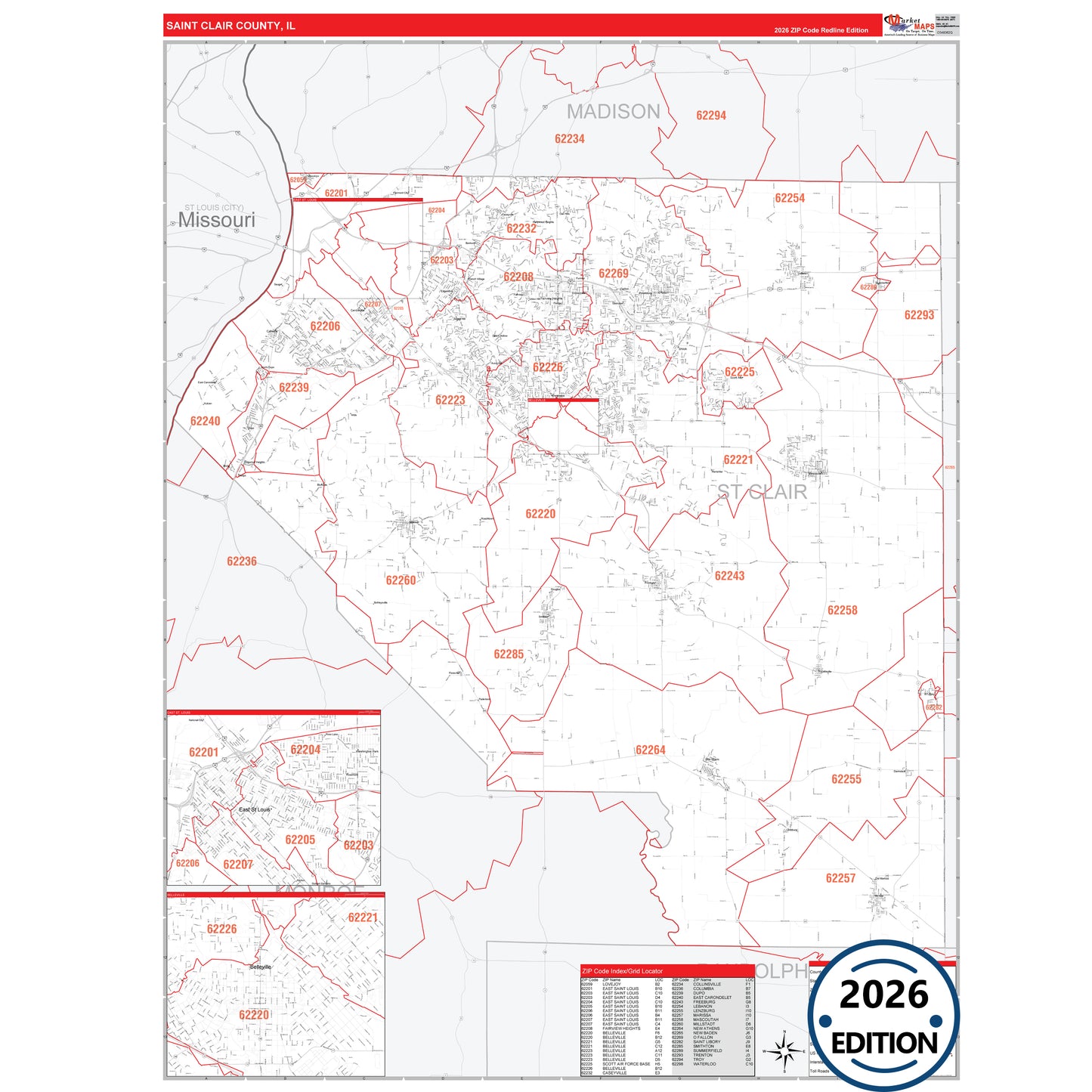 Stark County, IL Red Line 5 Digit ZIP Code Wall Map