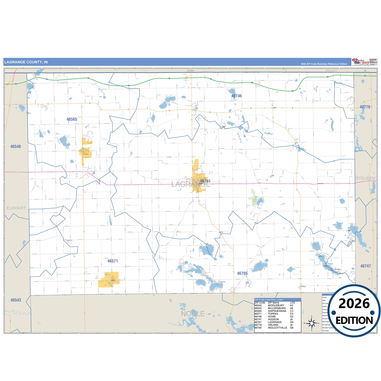 La Porte County, IN Business Reference 5 Digit ZIP Code Wall Map