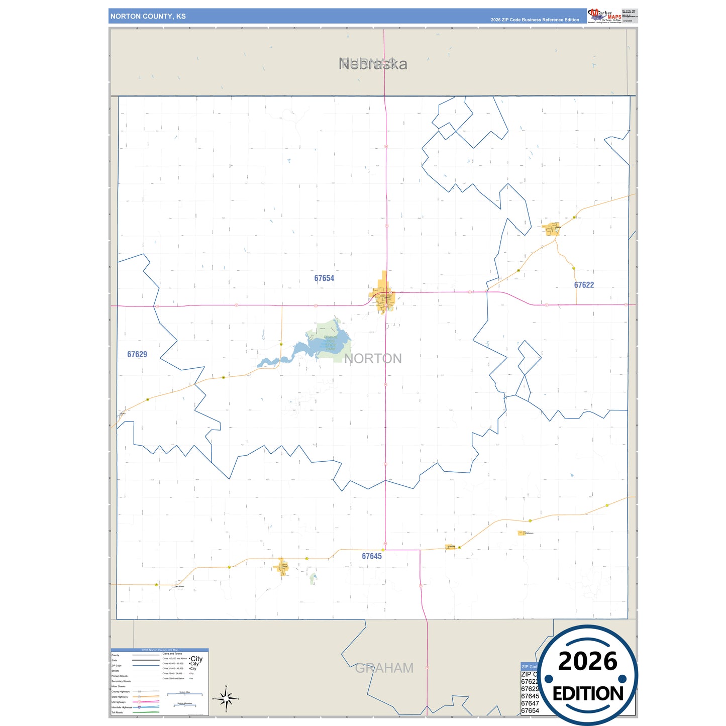 Norton County, KS Business Reference 5 Digit ZIP Code Wall Map