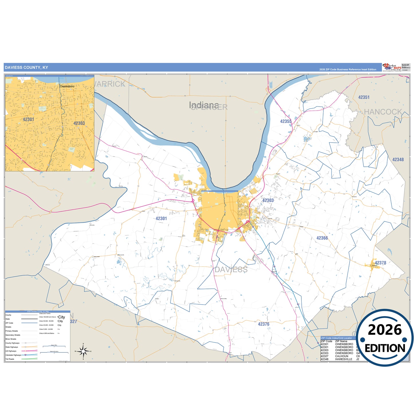 Daviess County, KY Business Reference 5 Digit ZIP Code Wall Map