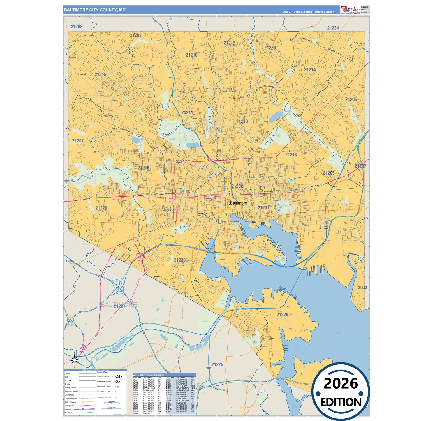 Baltimore County, MD Business Reference 5 Digit ZIP Code Wall Map