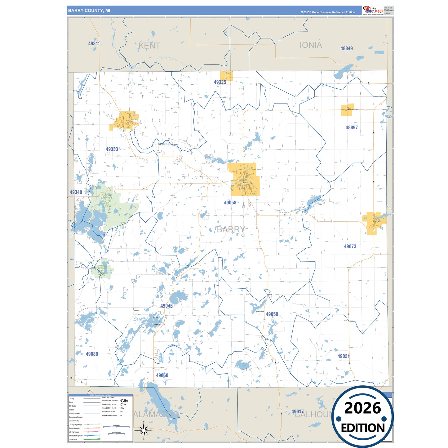 Barry County, MI Business Reference 5 Digit ZIP Code Wall Map