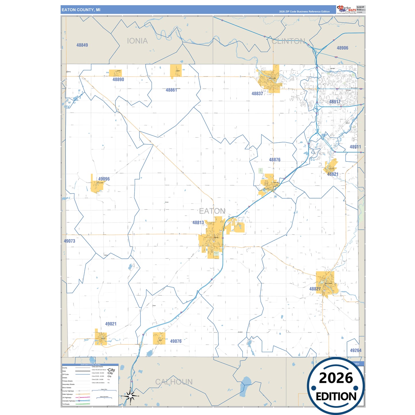 Eaton County, MI Business Reference 5 Digit ZIP Code Wall Map