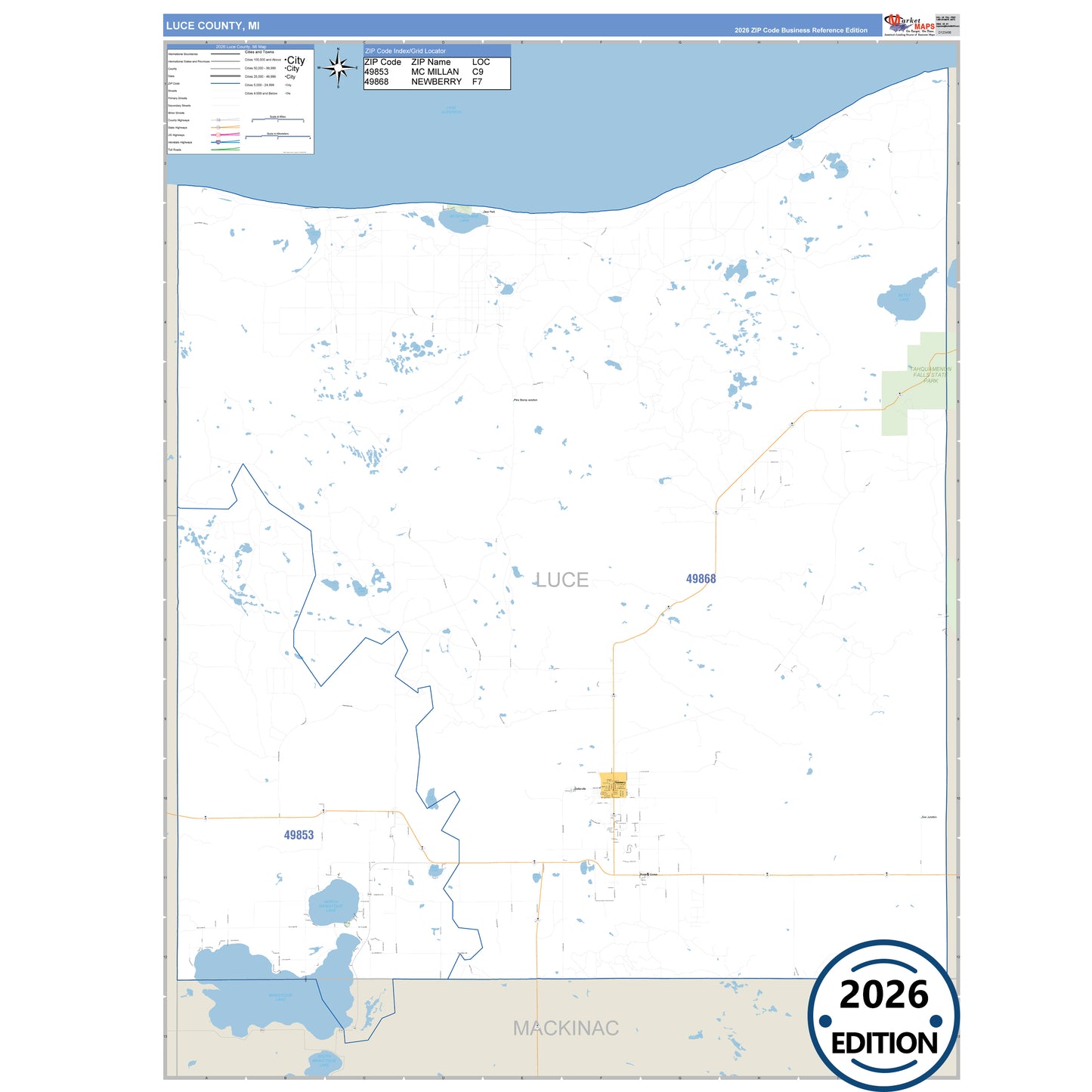 Luce County, MI Business Reference 5 Digit ZIP Code Wall Map