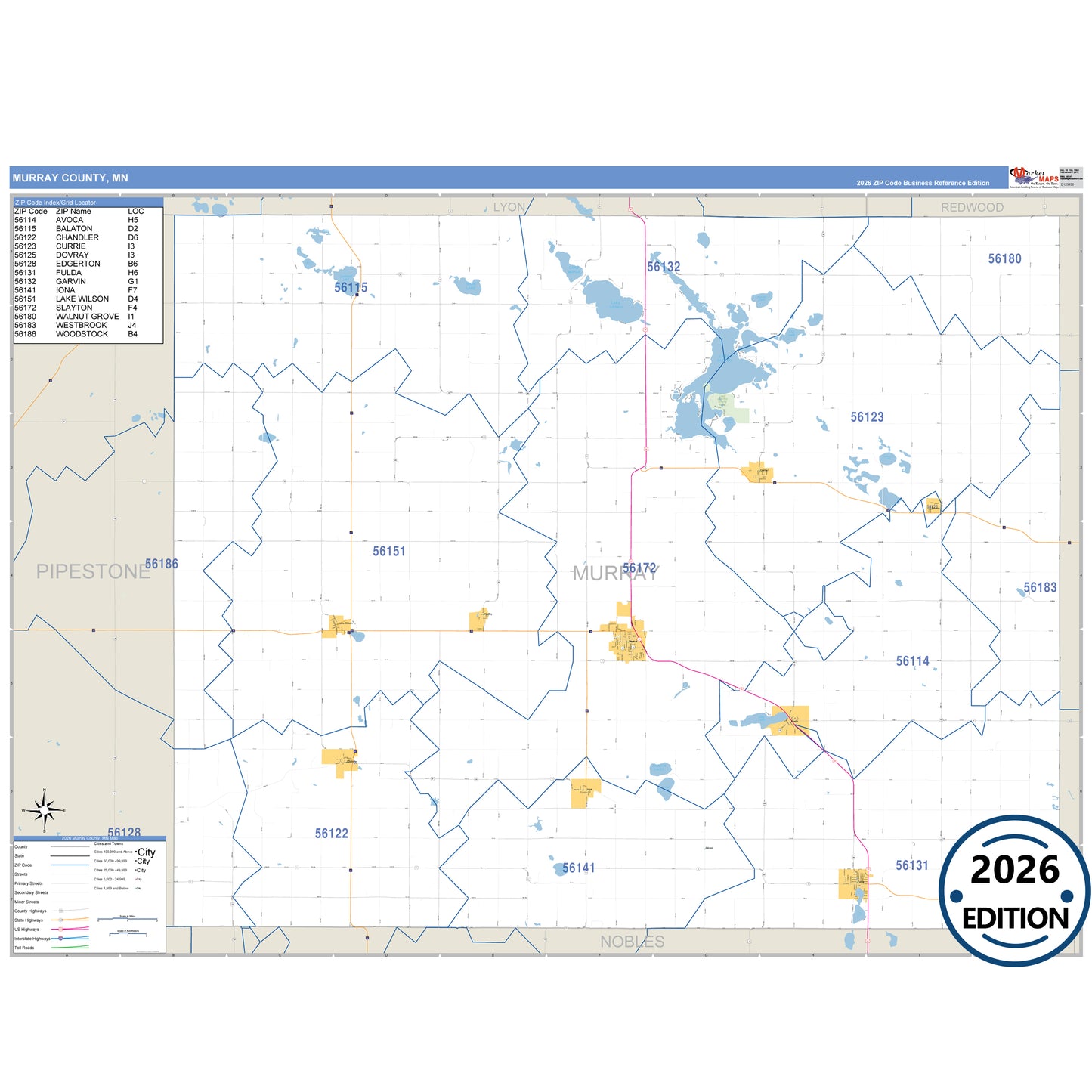 Murray County, MN Business Reference 5 Digit ZIP Code Wall Map