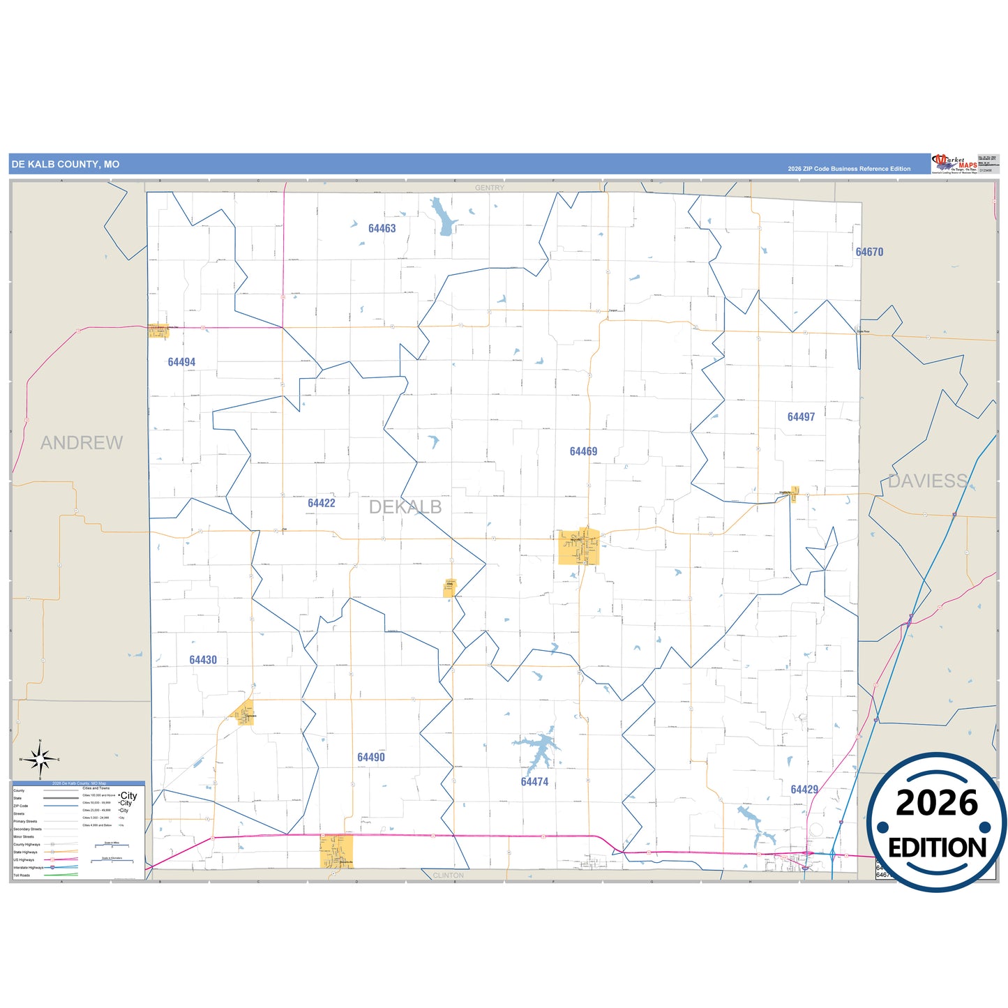 DeKalb County, MO Business Reference 5 Digit ZIP Code Wall Map