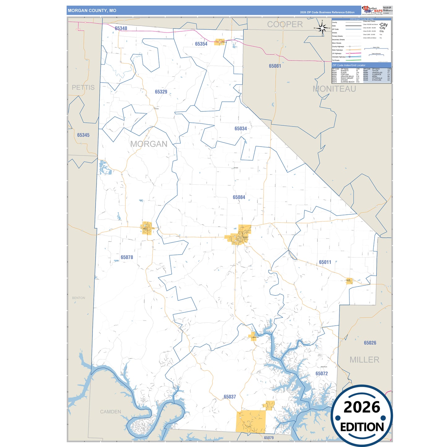 Morgan County, MO Business Reference 5 Digit ZIP Code Wall Map