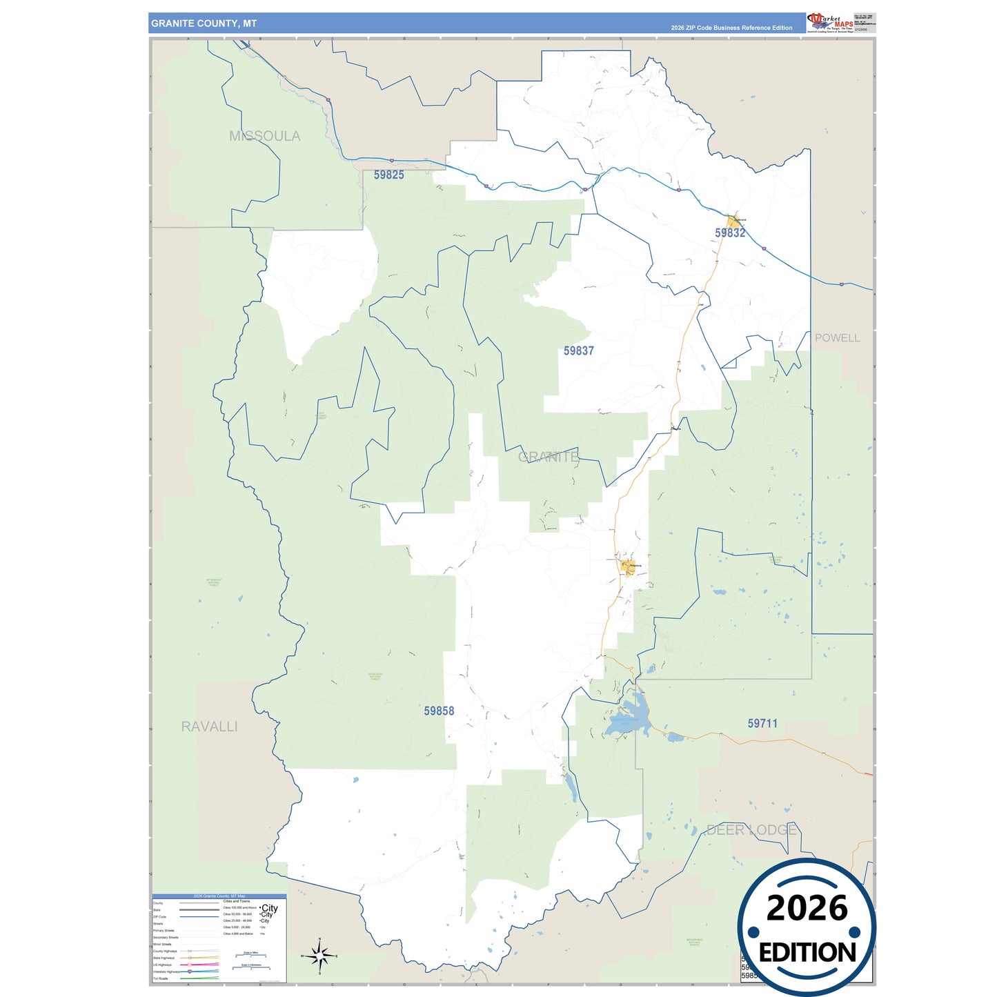 Granite County, MT Business Reference 5 Digit ZIP Code Wall Map