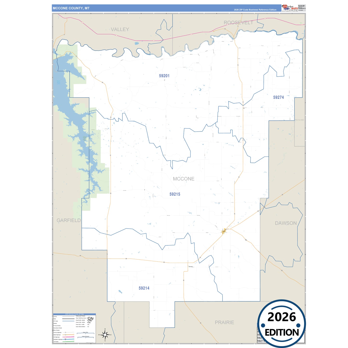 McCone County, MT Business Reference 5 Digit ZIP Code Wall Map