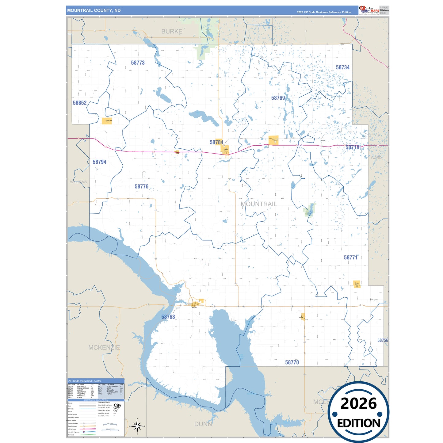 Mountrail County, ND Business Reference 5 Digit ZIP Code Wall Map