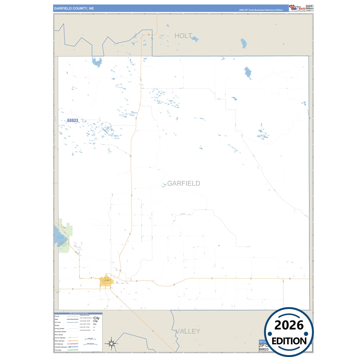 Garfield County, NE Business Reference 5 Digit ZIP Code Wall Map