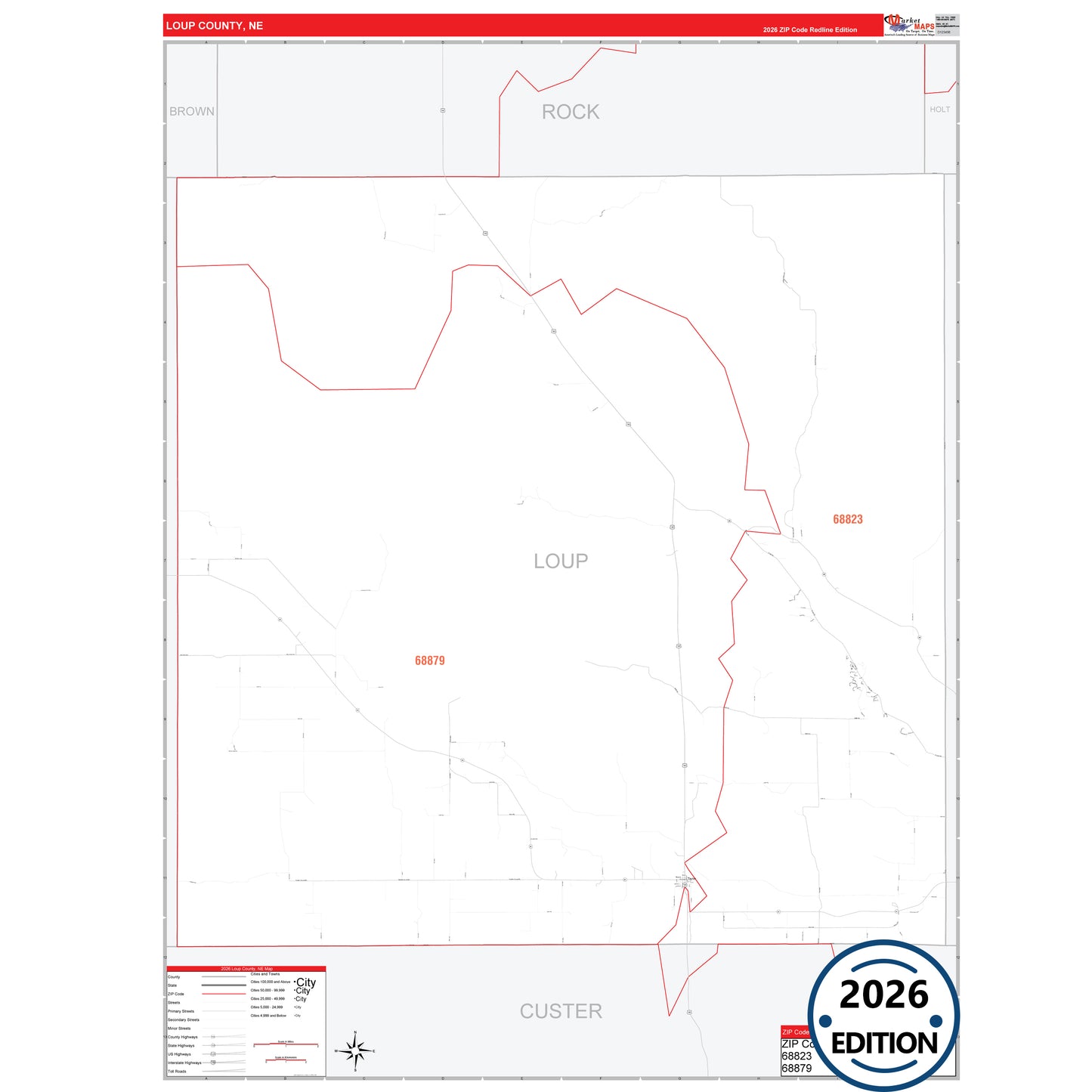 Loup County, NE Red Line 5 Digit ZIP Code Wall Map