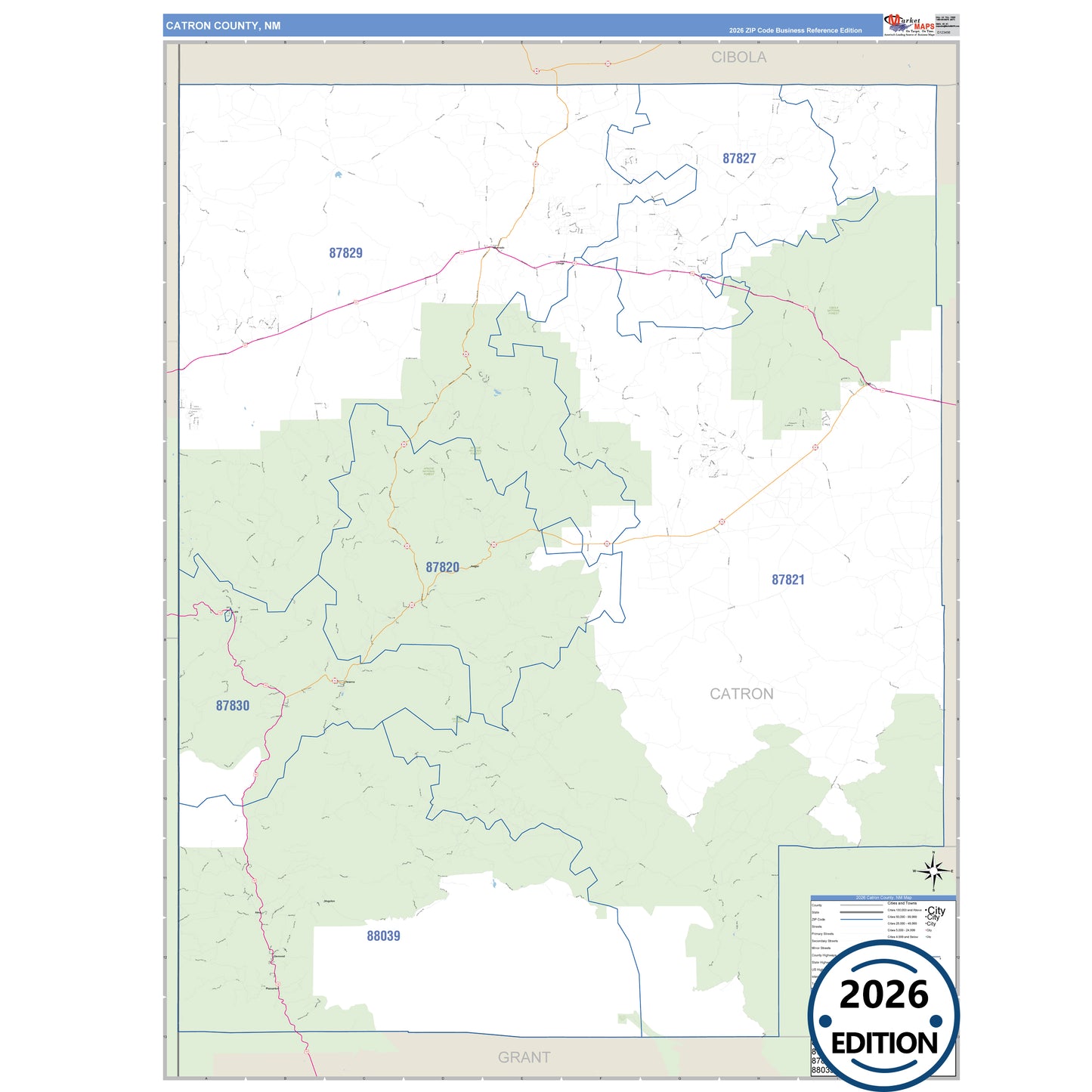 Catron County, NM Business Reference 5 Digit ZIP Code Wall Map