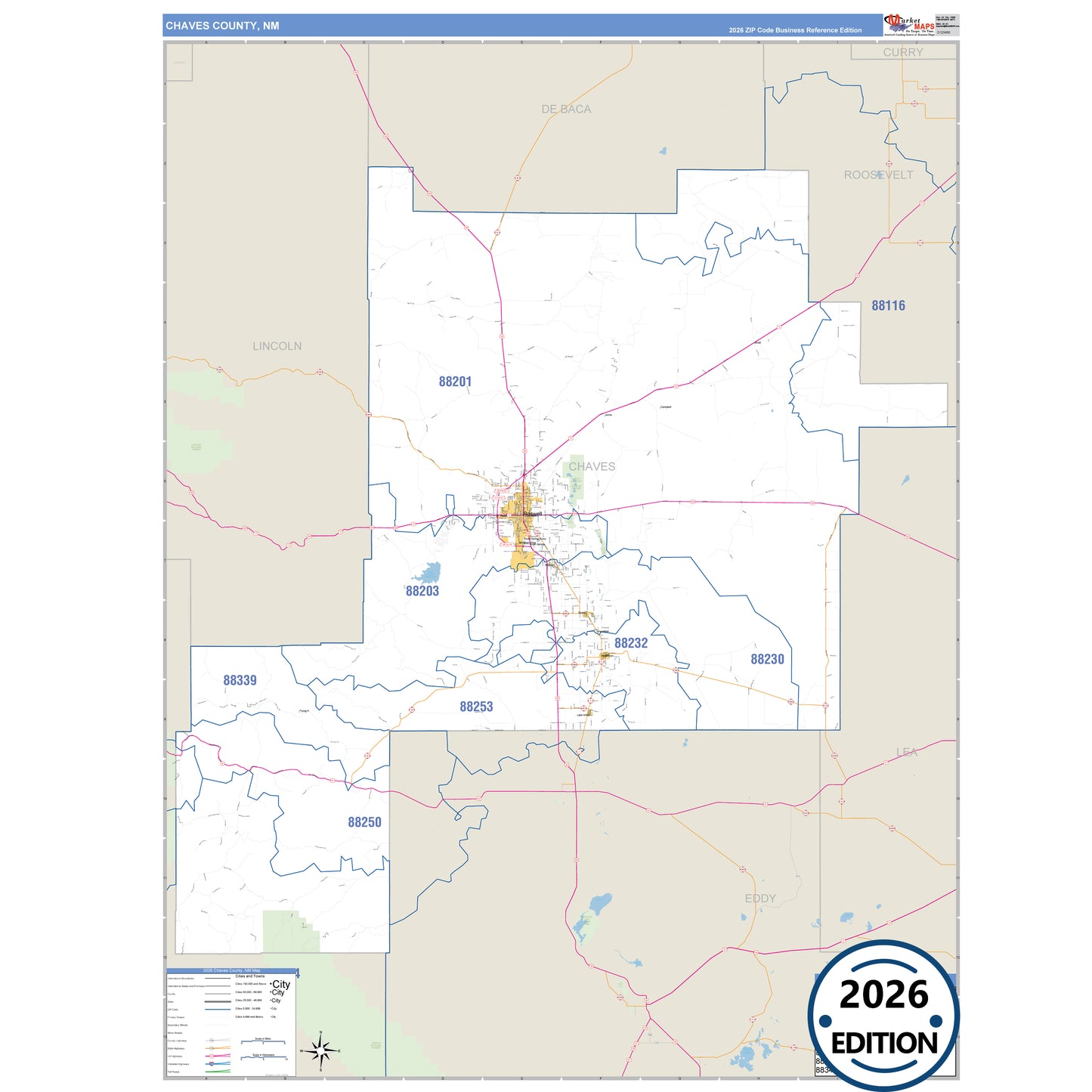 Chaves County, NM Business Reference 5 Digit ZIP Code Wall Map