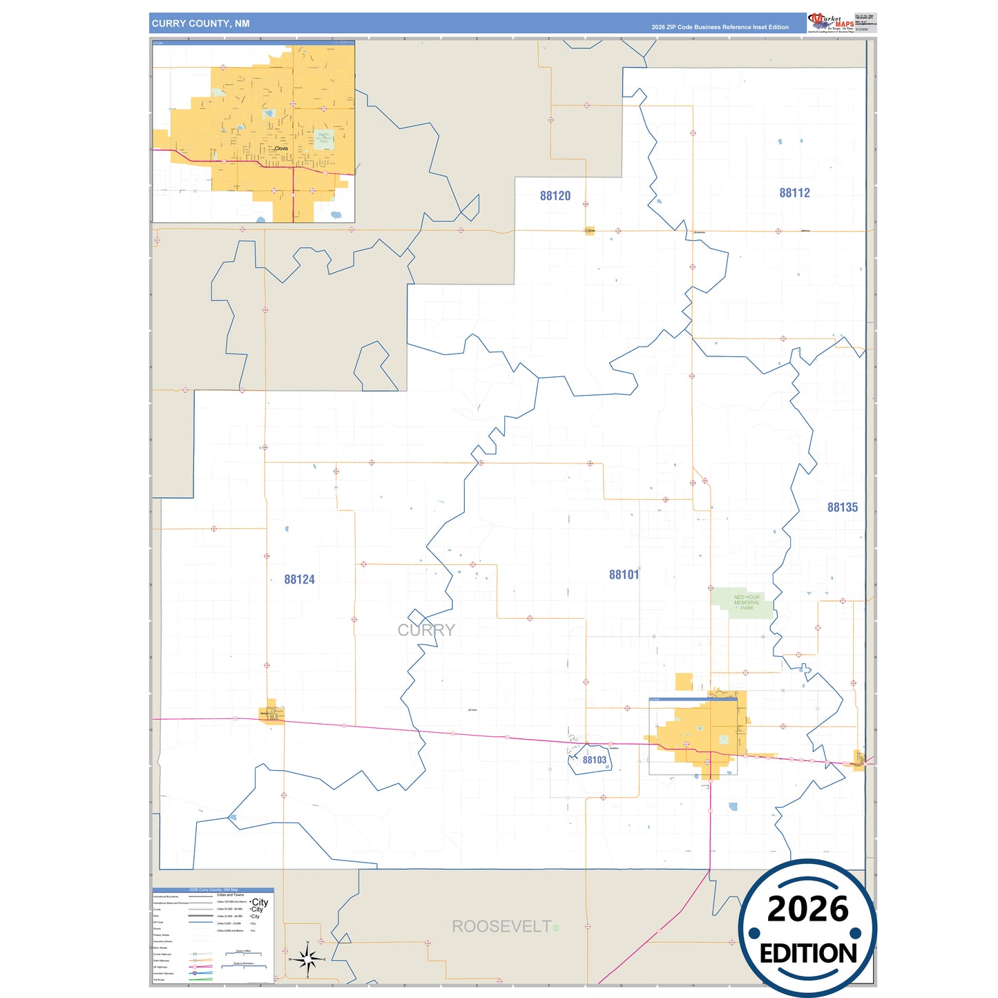 Curry County, NM Business Reference 5 Digit ZIP Code Wall Map