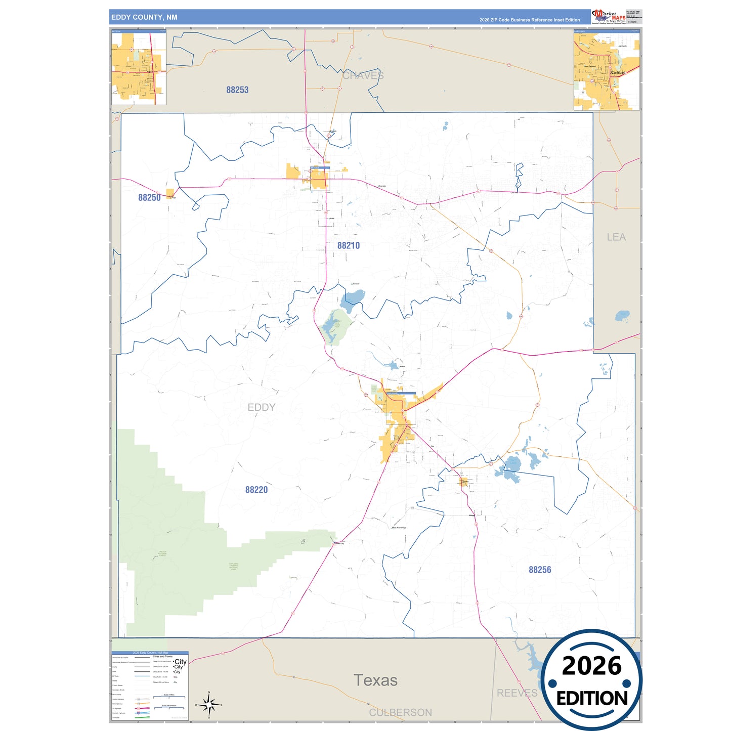 Eddy County, NM Business Reference 5 Digit ZIP Code Wall Map