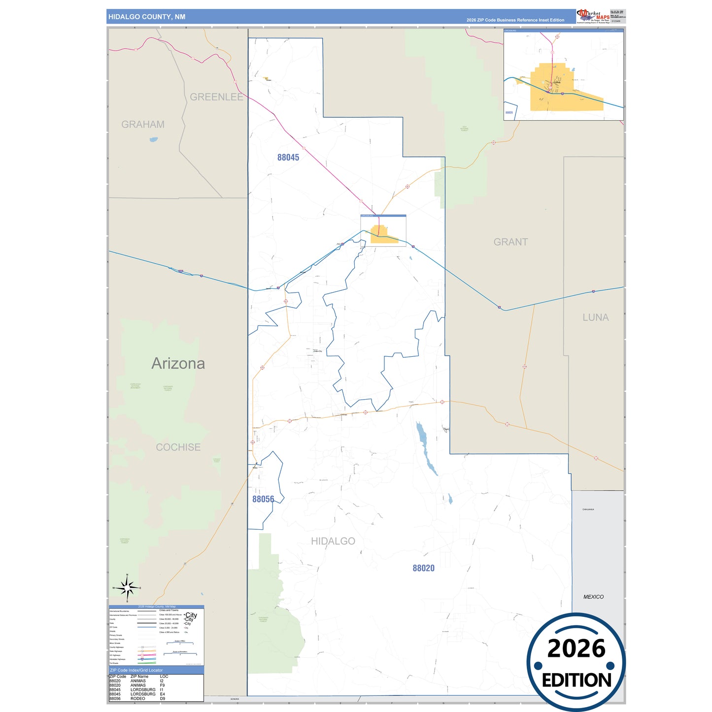 Hidalgo County, NM Business Reference 5 Digit ZIP Code Wall Map