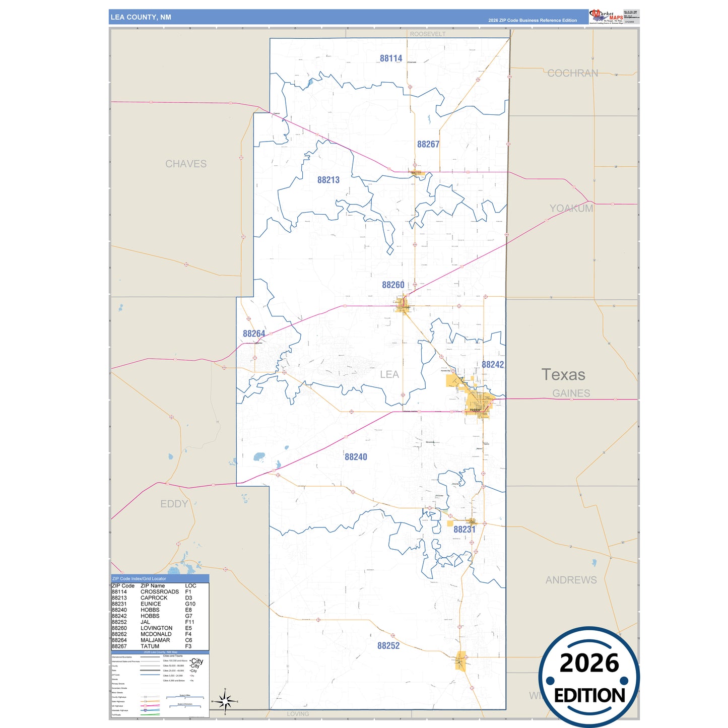 Lea County, NM Business Reference 5 Digit ZIP Code Wall Map