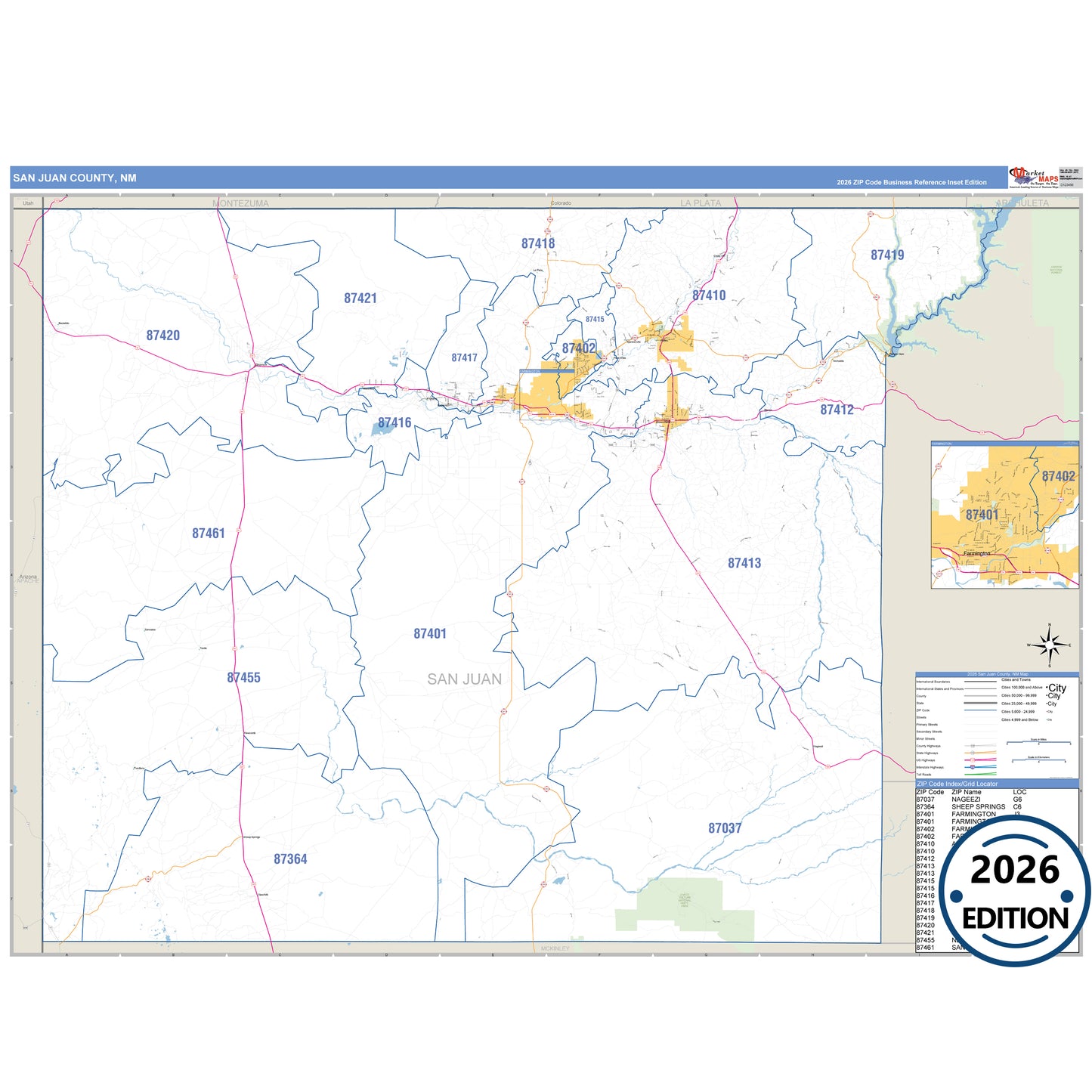 San Miguel County, NM Business Reference 5 Digit ZIP Code Wall Map