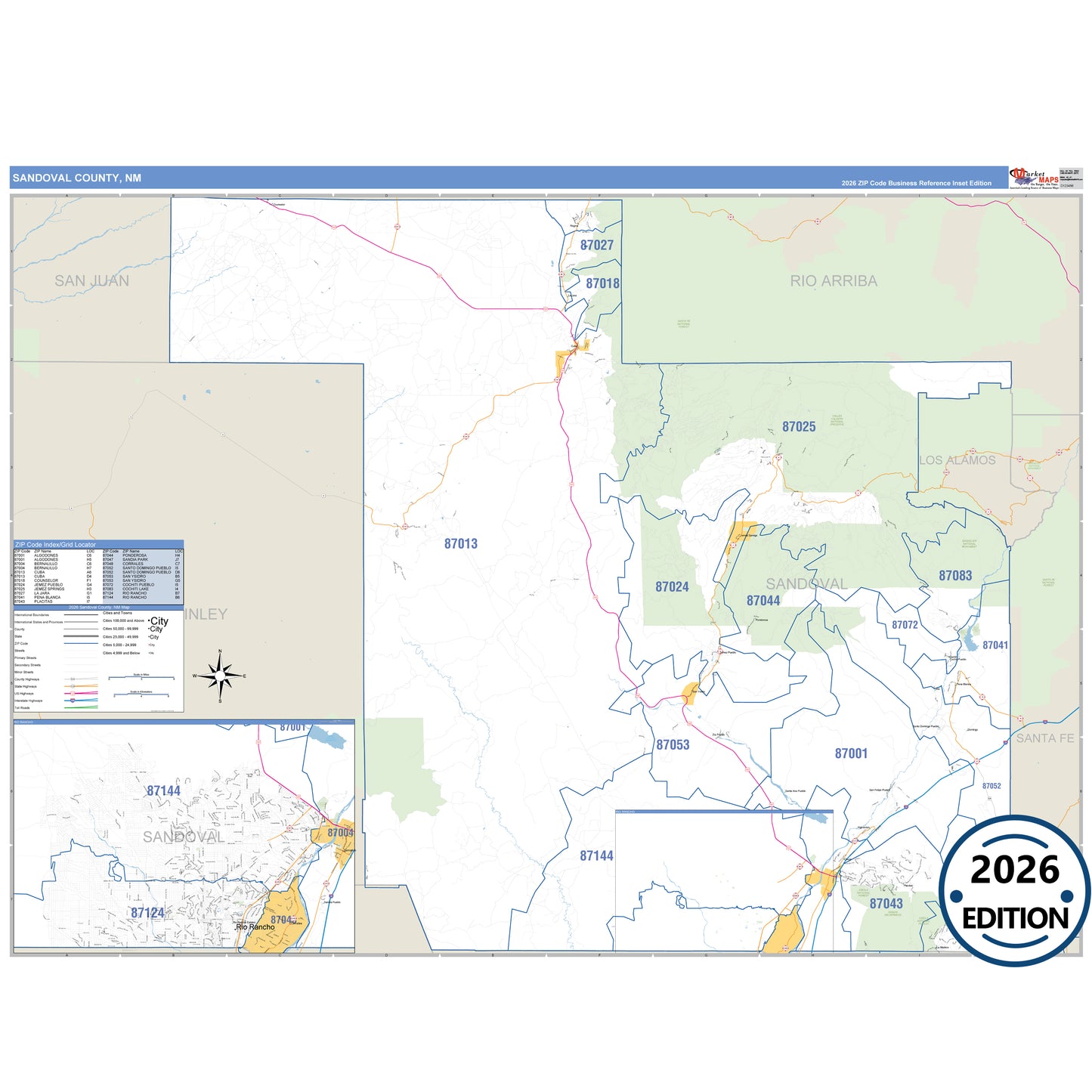 San Juan County, NM Business Reference 5 Digit ZIP Code Wall Map