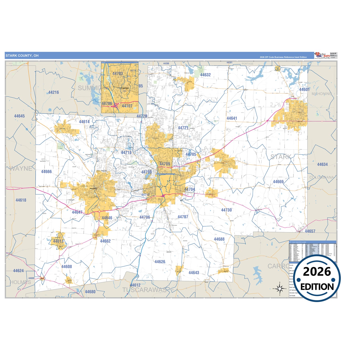 Stark County, OH Business Reference 5 Digit ZIP Code Wall Map