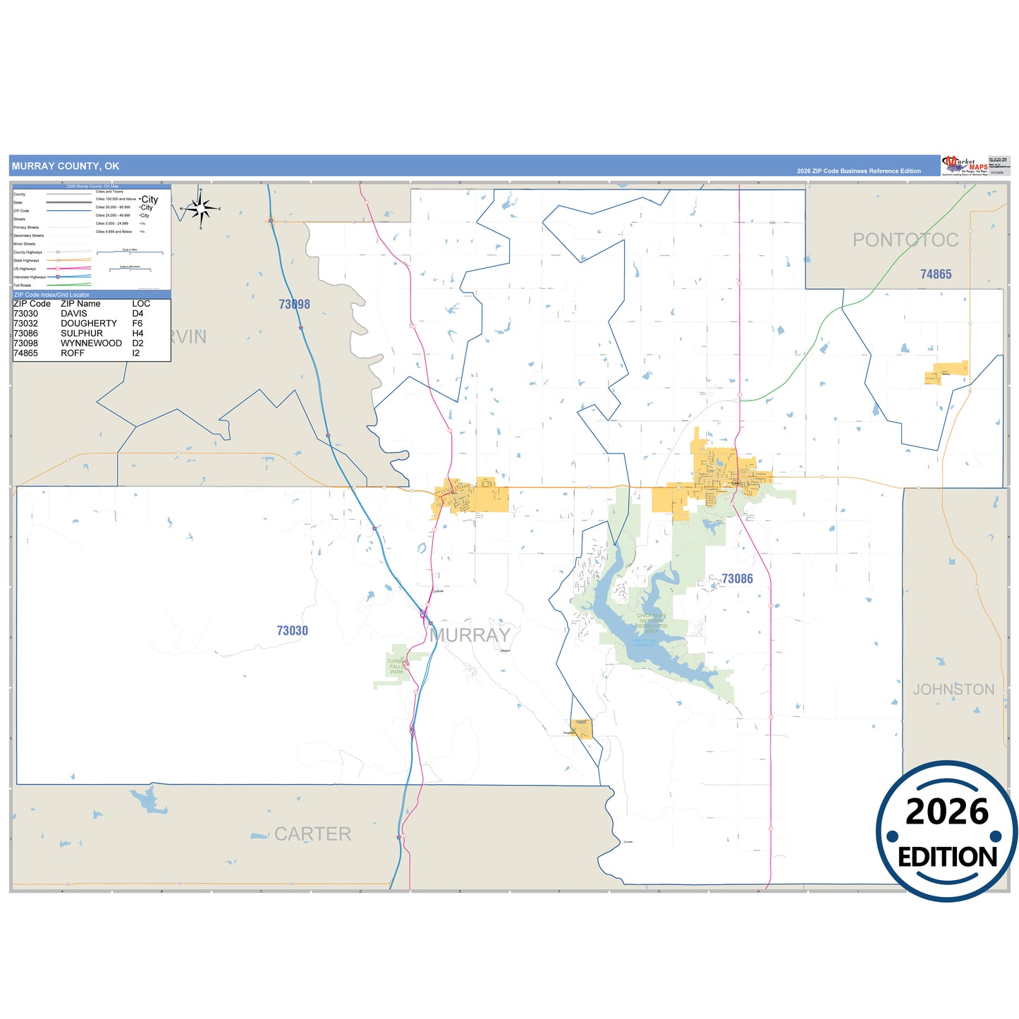 Murray County, OK Business Reference 5 Digit ZIP Code Wall Map