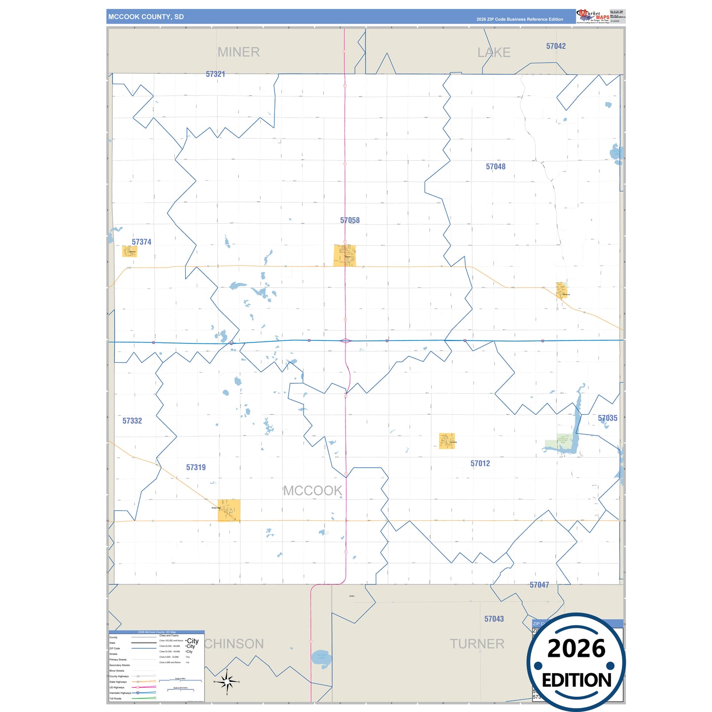 McCook County, SD Business Reference 5 Digit ZIP Code Wall Map