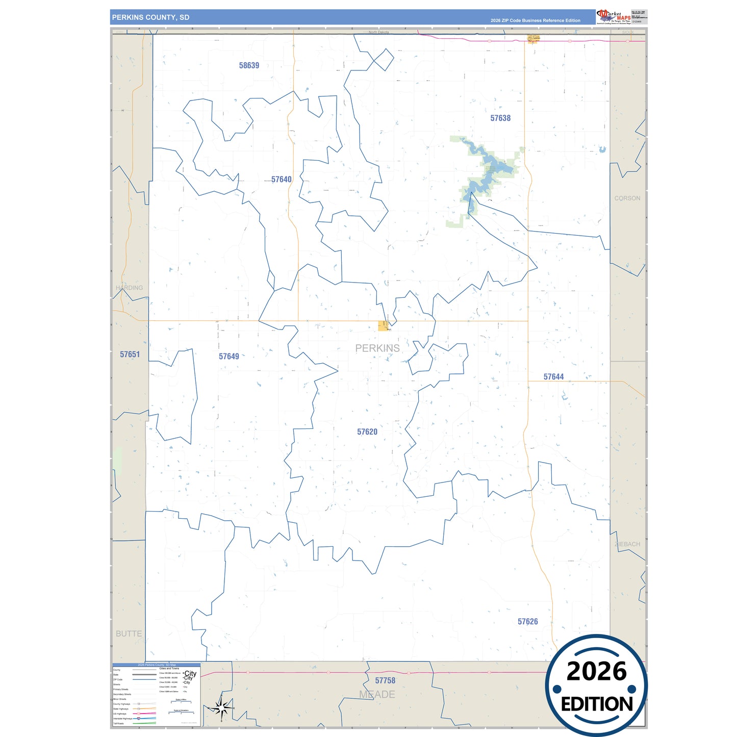 Perkins County, SD Business Reference 5 Digit ZIP Code Wall Map