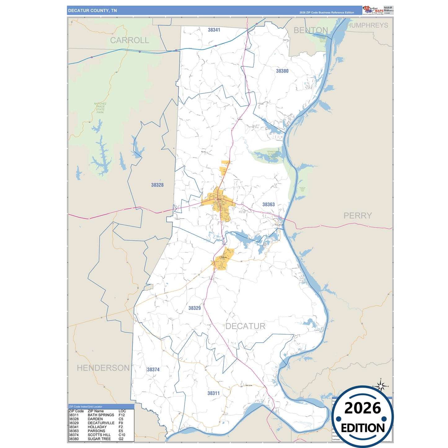 Decatur County, TN Business Reference 5 Digit ZIP Code Wall Map