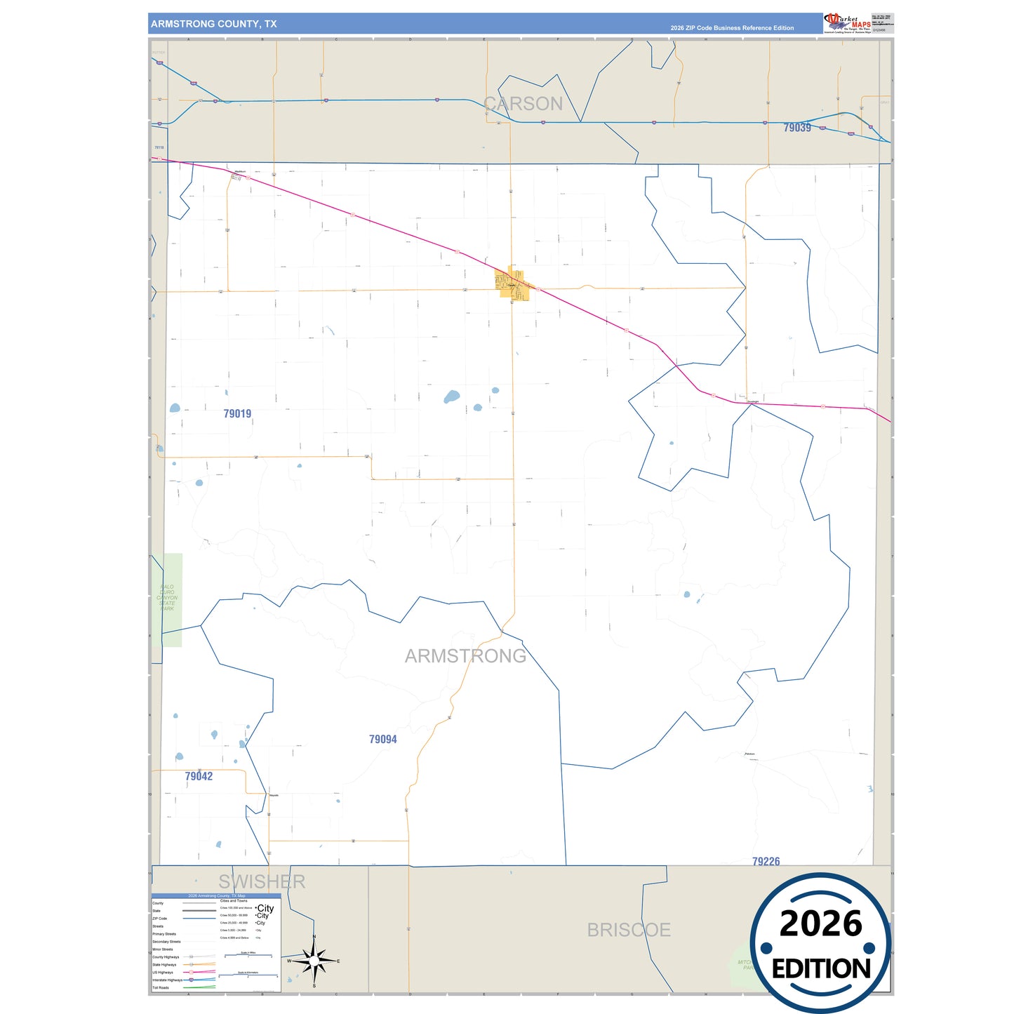 Armstrong County, TX Business Reference 5 Digit ZIP Code Wall Map