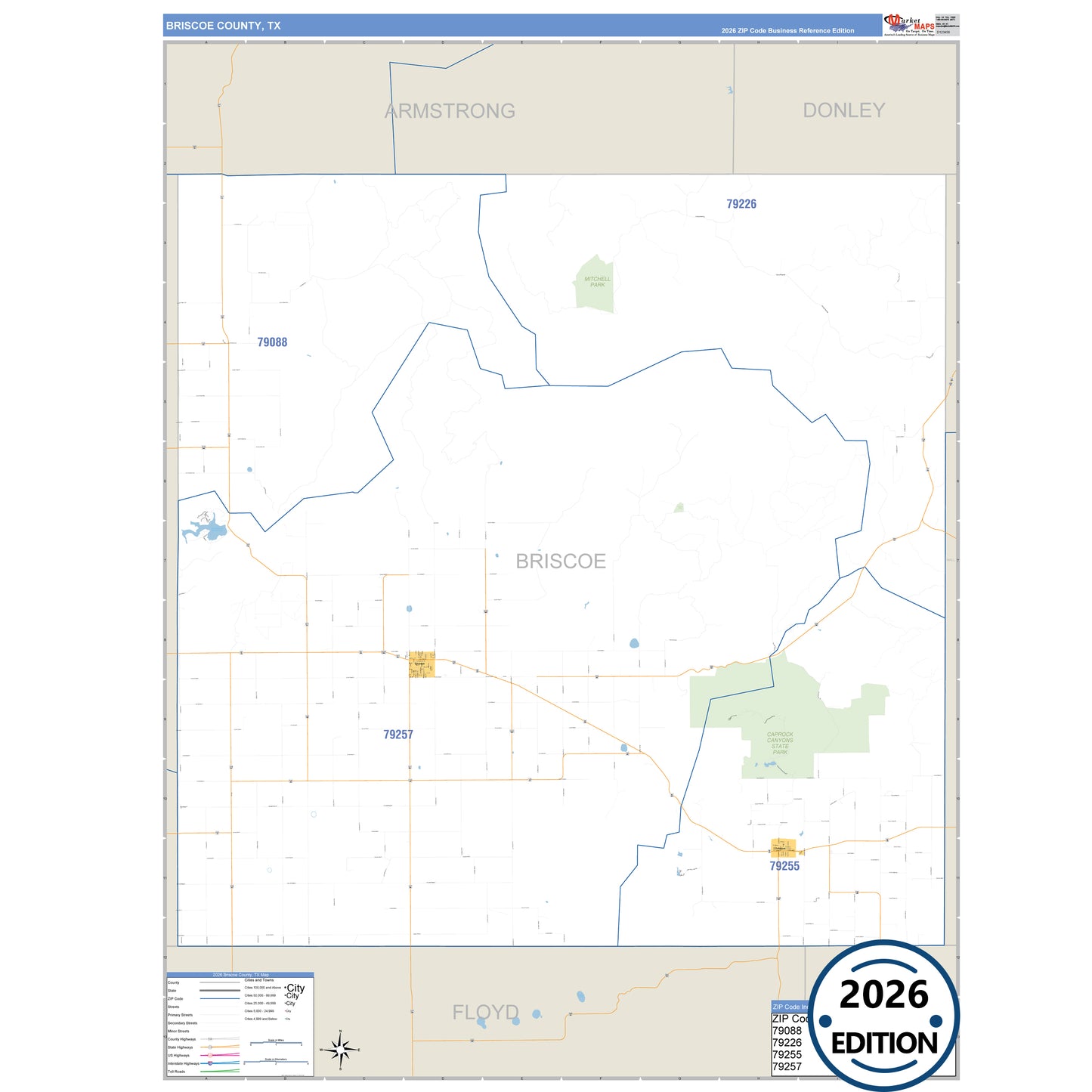 Briscoe County, TX Business Reference 5 Digit ZIP Code Wall Map