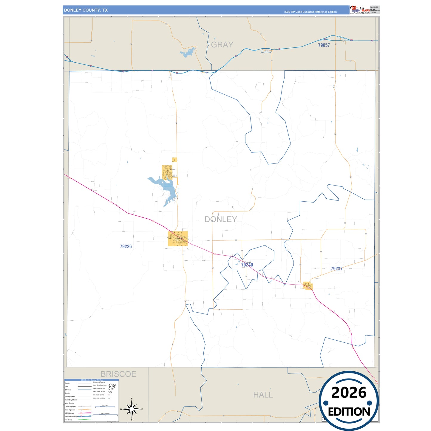 Donley County, TX Business Reference 5 Digit ZIP Code Wall Map