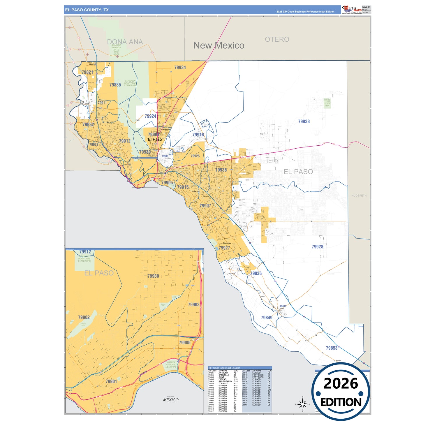 Ellis County, TX Business Reference 5 Digit ZIP Code Wall Map