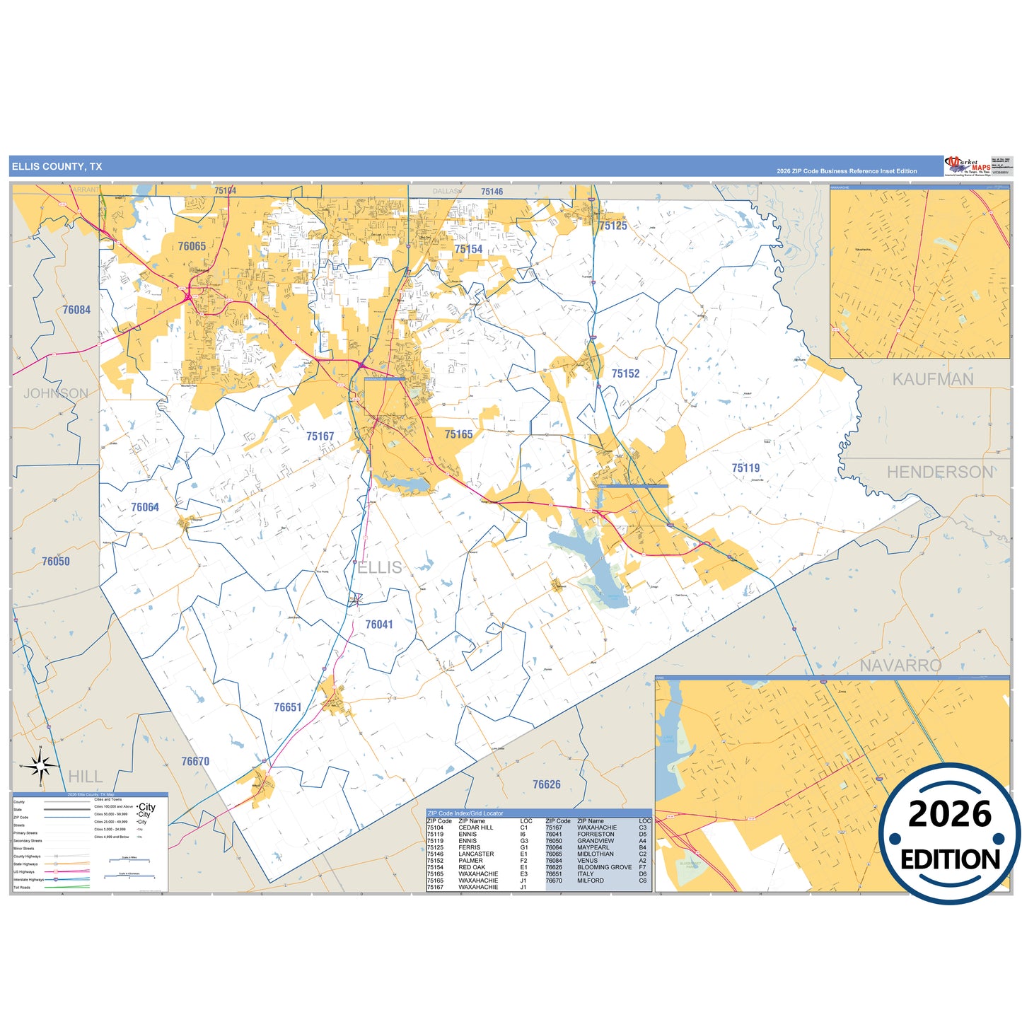 El Paso County, TX Business Reference 5 Digit ZIP Code Wall Map