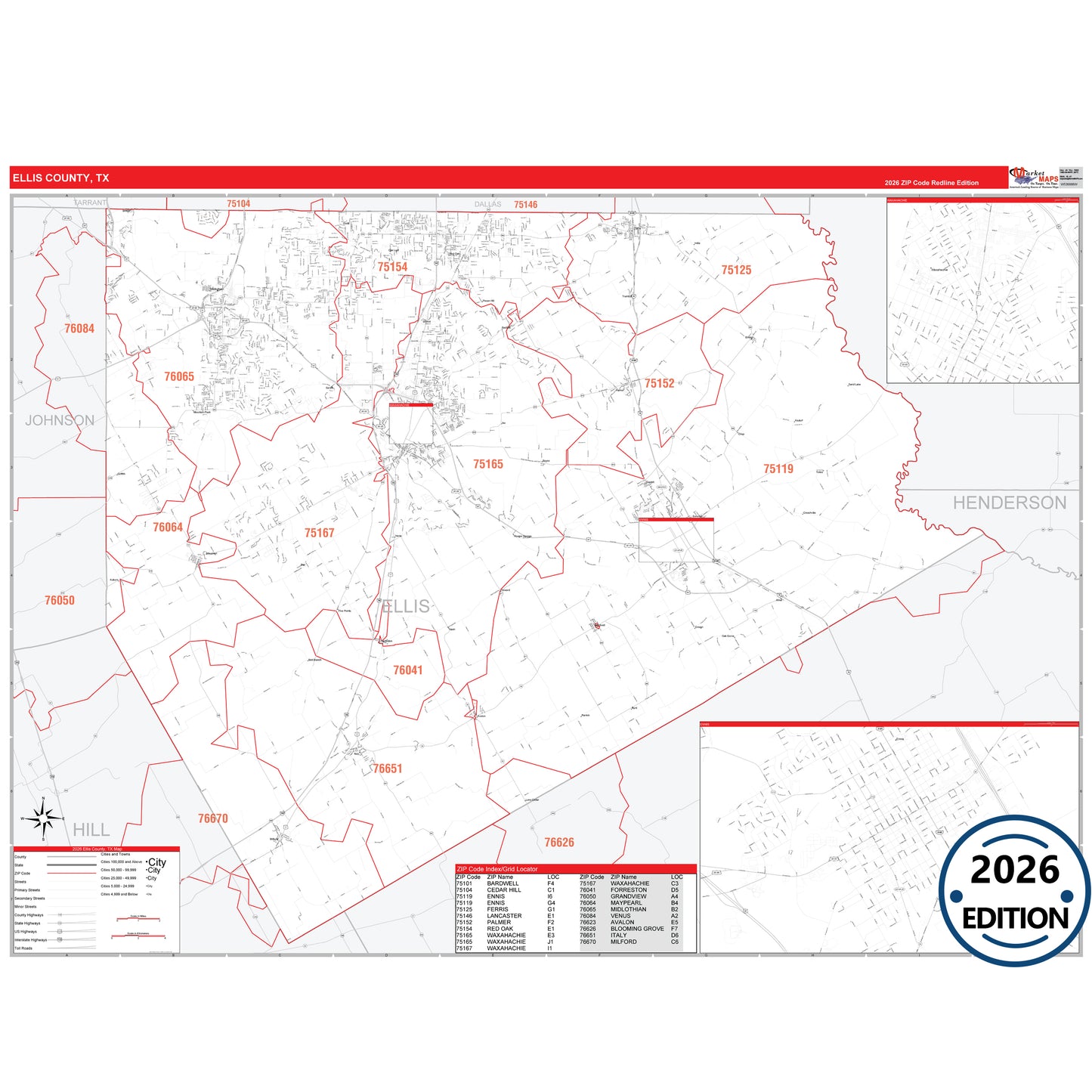 El Paso County, TX Red Line 5 Digit ZIP Code Wall Map