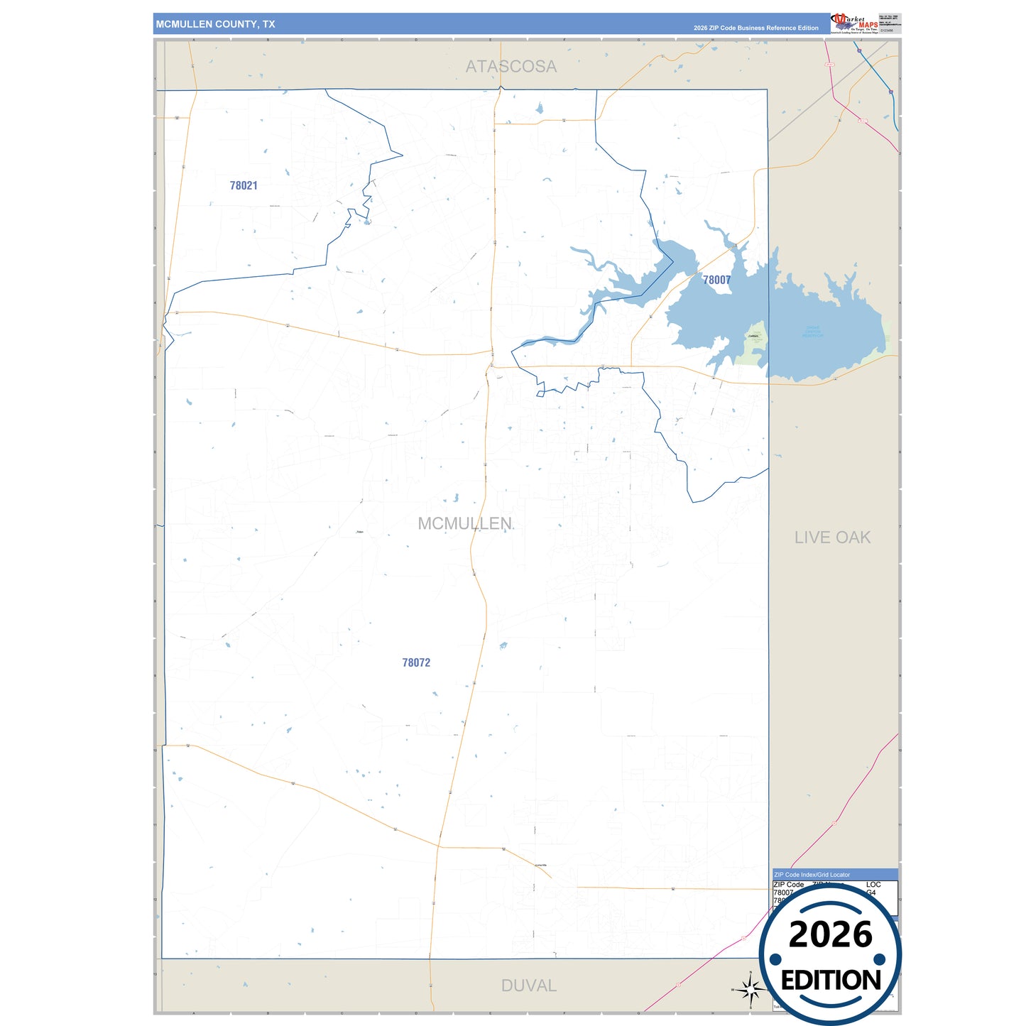 McMullen County, TX Business Reference 5 Digit ZIP Code Wall Map