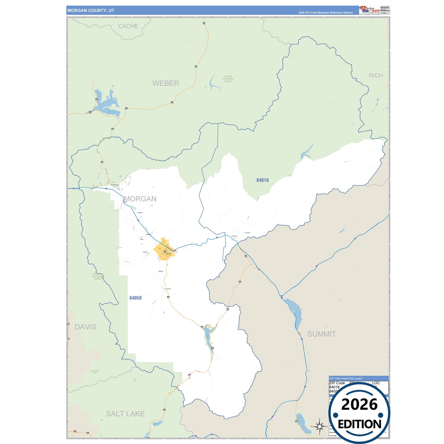 Morgan County, UT Business Reference 5 Digit ZIP Code Wall Map